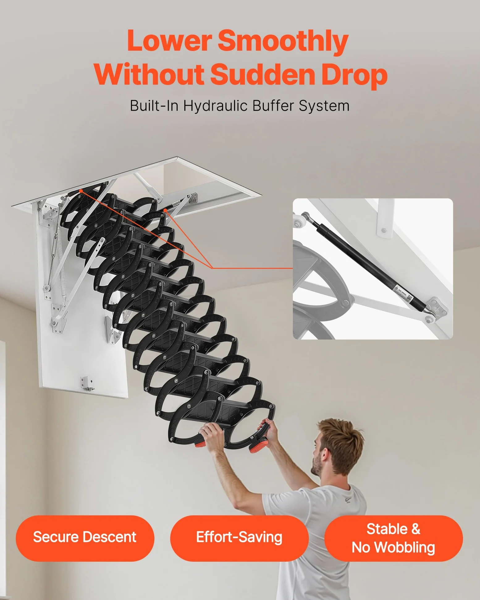 VEVOR Scala per Soffitta, Capacità di Carico 299,4 kg Scala Pieghevole in Lega di Acciaio, per Soffitti Alti da 2,6 a 2,85 m e Dimensioni di Apertura di 1000,76 x 698,5 mm con Asta di Trazione