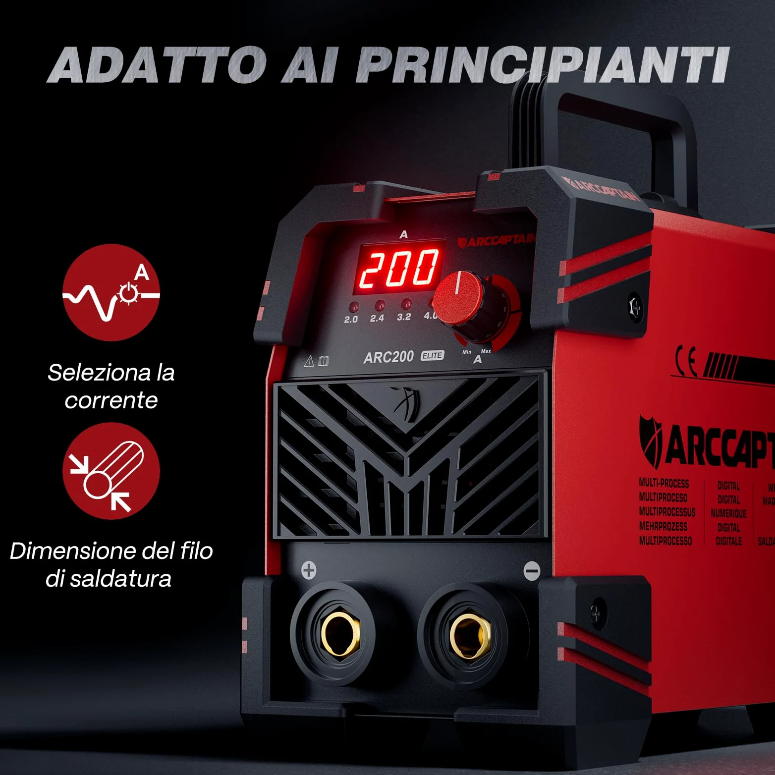 ARCCAPTAIN Saldatrice Elettrodo da 200A con Ampio Display a LED, Saldatrice Inverter ARC con e Inverter IGBT, Saldatrice Laser Portatile 230V con Avvio a caldo, forza d'arco