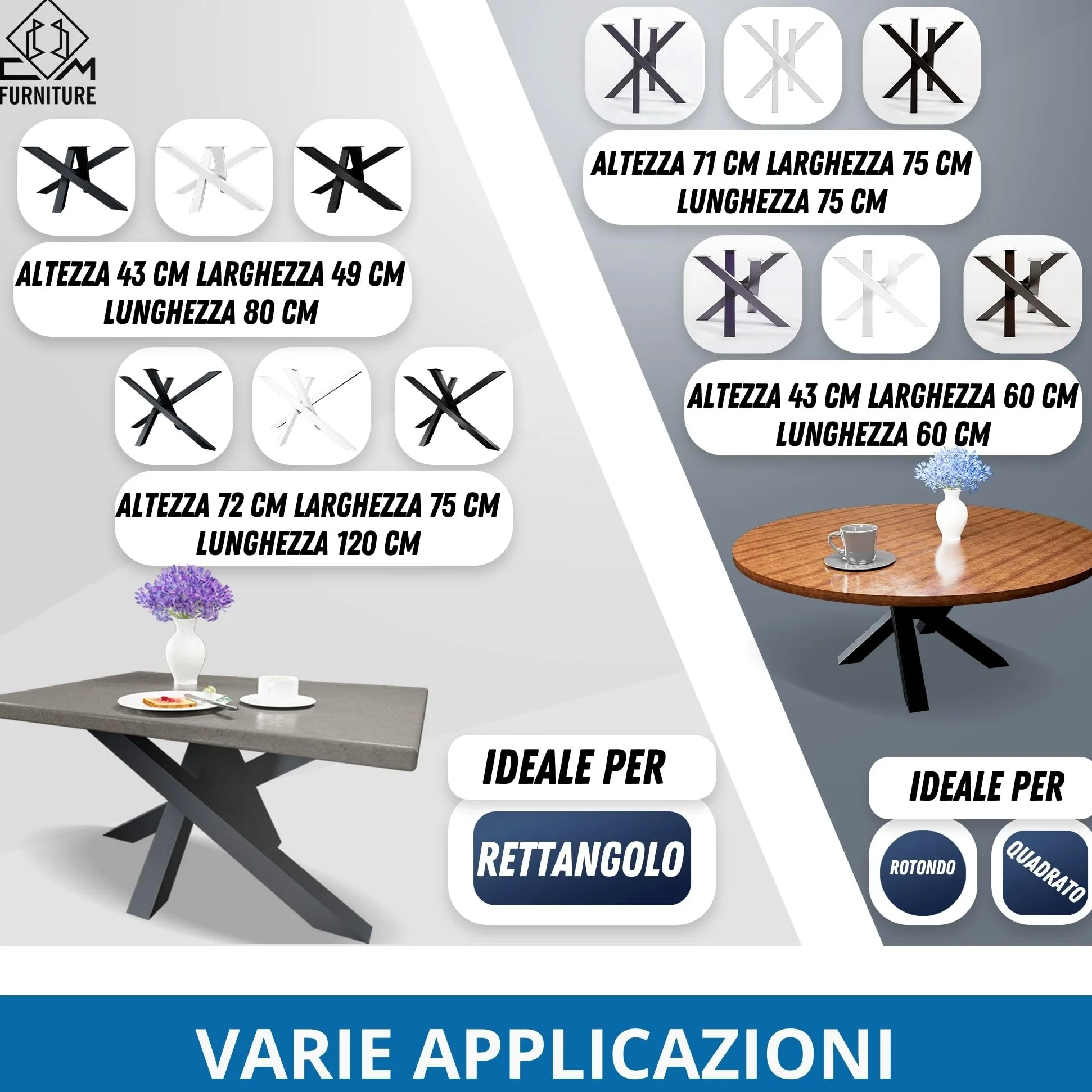 Gambe Tavolo Bianco Altezza 72 cm Struttura del Tavolo in Ferro Orion Design SPIDER Ragno Piede Piedi Acciaio Inox Gamba Solida per Tavolo da Pranzo Conferenza Basamento Tavolino DIY