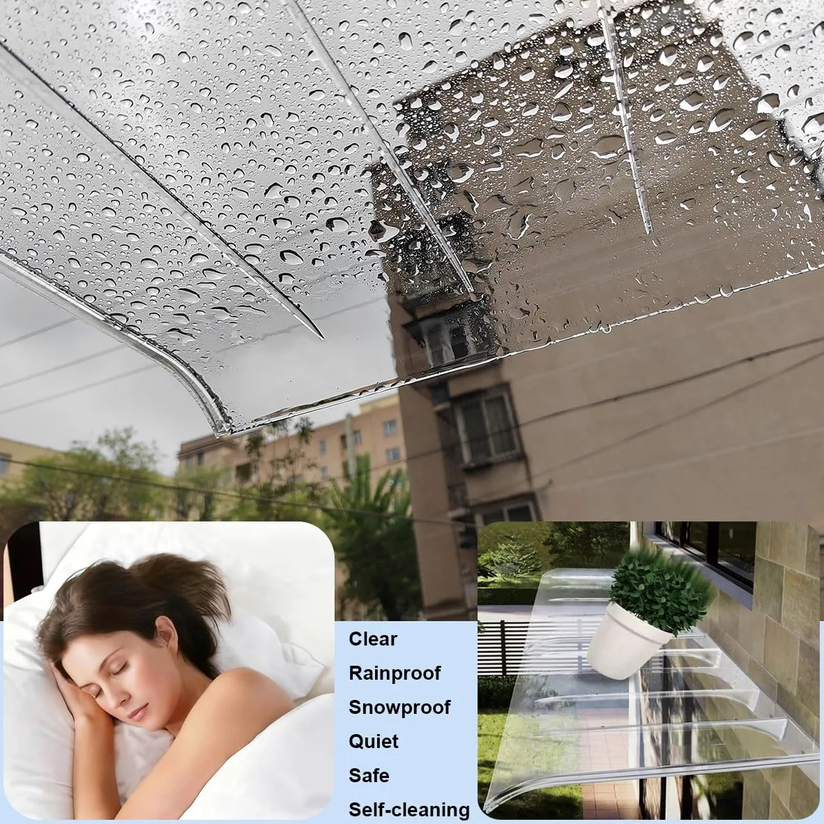Pensilina da Esterno 120 200 300 150 110 100 cm, Tettoia in Policarbonato 3.5mm Trasparente/Marrone Pensiline per Porta e Finestra, Copriporta Antipioggia(Clear,60x240cm)
