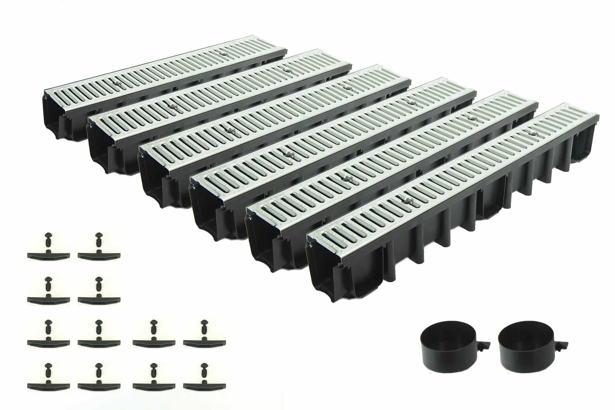 Set di grondaie di drenaggio da 6 m – grondaia – Scarico Acqua piovana – Scarico con griglia – Altezza A15 148 mm – Set Completo – Griglia in Acciaio zincato – 13 x 600 x 14,8 cm
