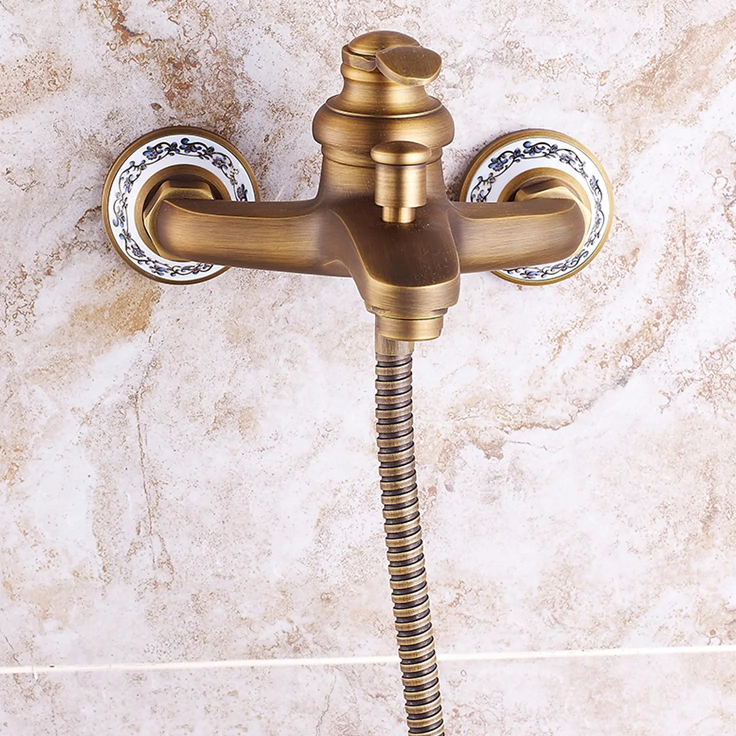 HomeLava Rubinetto per vasca da bagno in ottone anticato con doccetta per vasca da bagno
