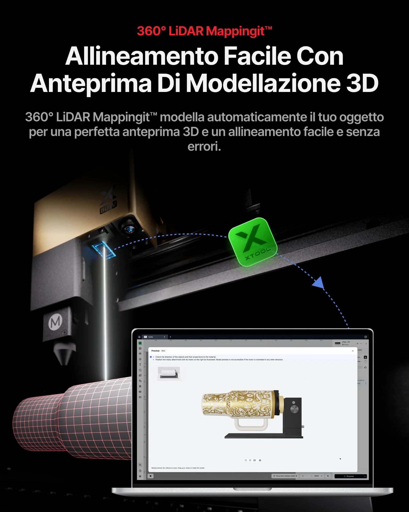 xTool RA3 Primo Rotary Smart MagSwap al Mondo per Incisore Laser xTool P3, F2&F2 Ultra UV, Allineamento LiDAR 360°, Rotary Intelligente per Anelli, Bicchieri e Oggetti Rotondi