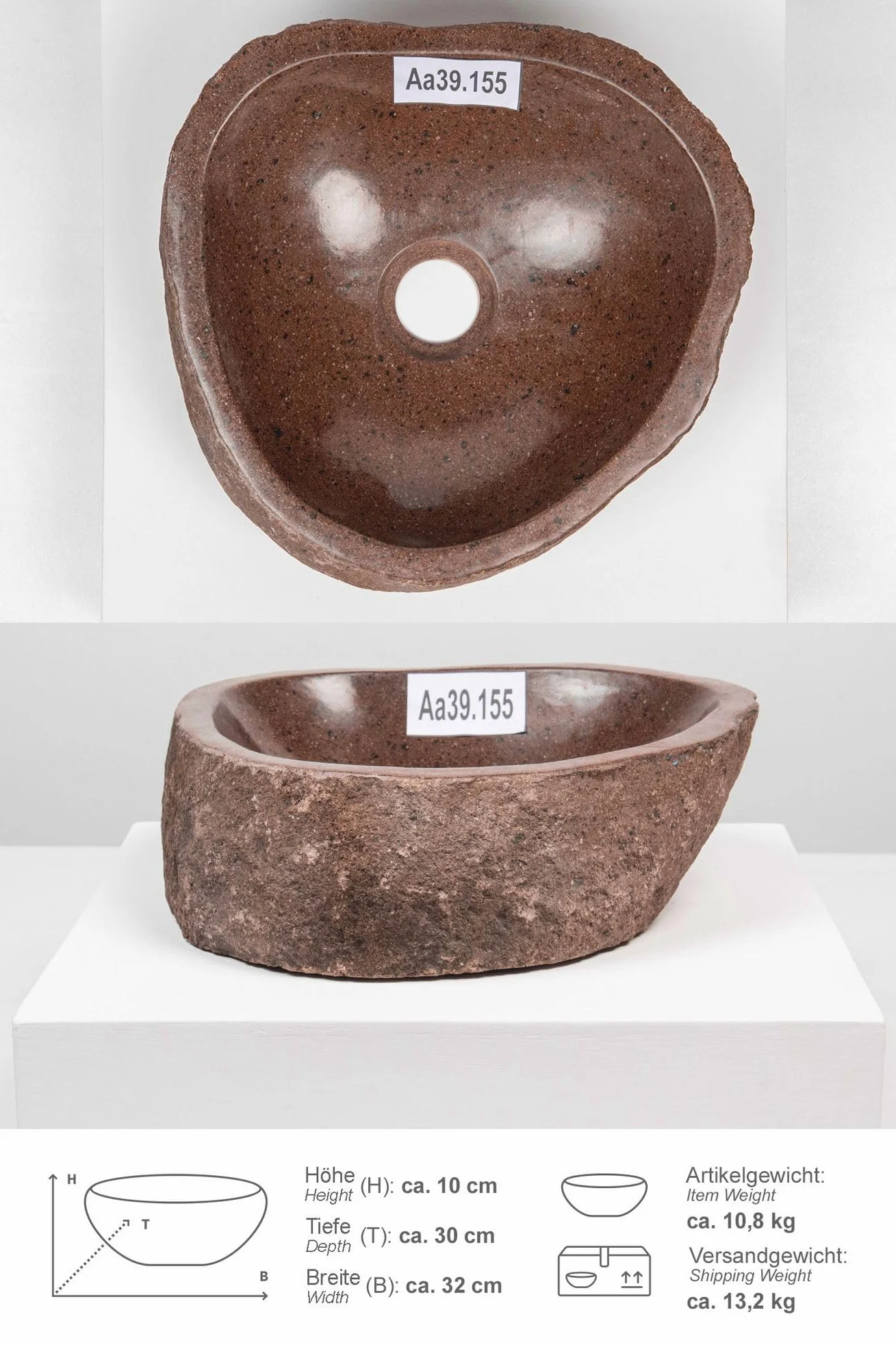 30 cm Lavabo in pietra naturale ovale grigio per bagno, WC degli ospiti, lavabo in pietra di fiume, lavabo da appoggio in pietra di fiume