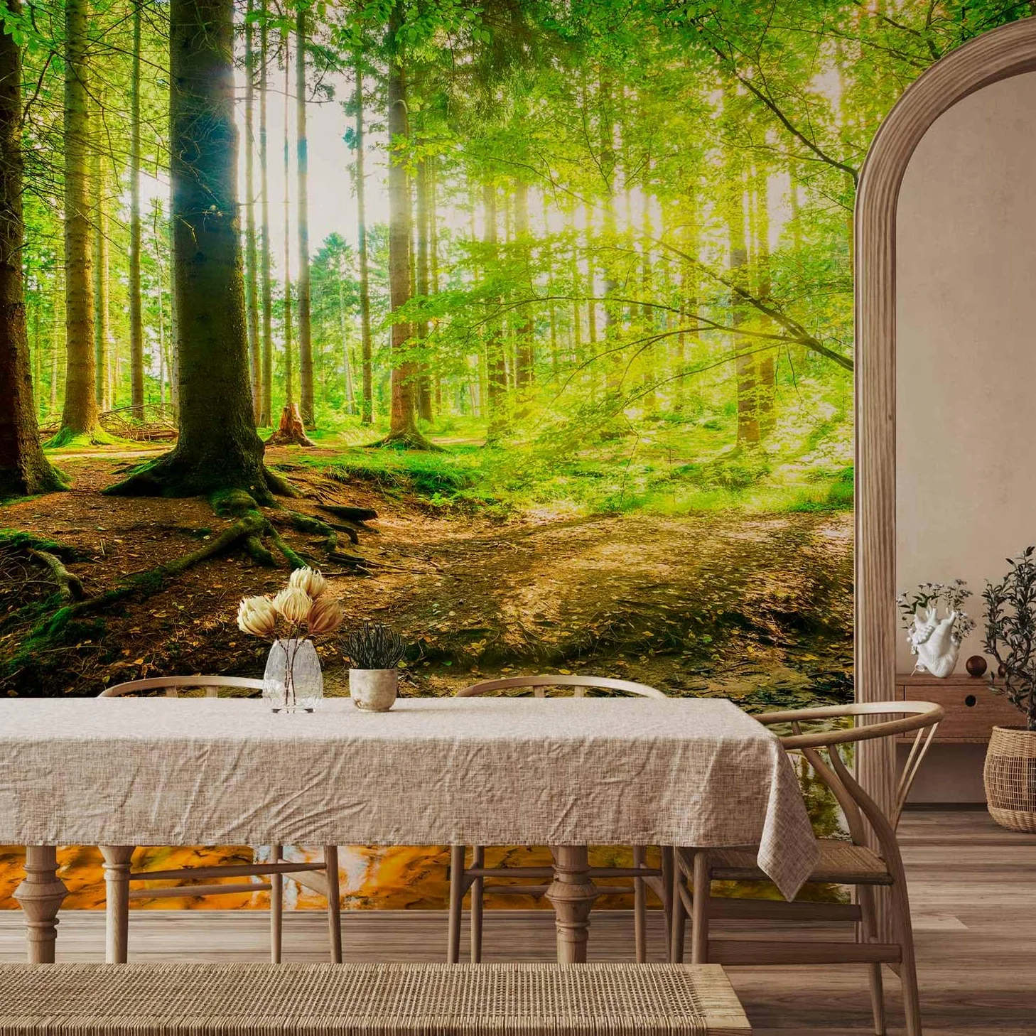 murando Carta da parati d'Angolo Adesiva Foresta Paesaggio 539x250 cm Fotomurali Adesivi Murali Rivestimento Parete Moderna per Pareti Muro Decorativo Fotomurale Natura Alberi verde Sole c-B-10040-a-a