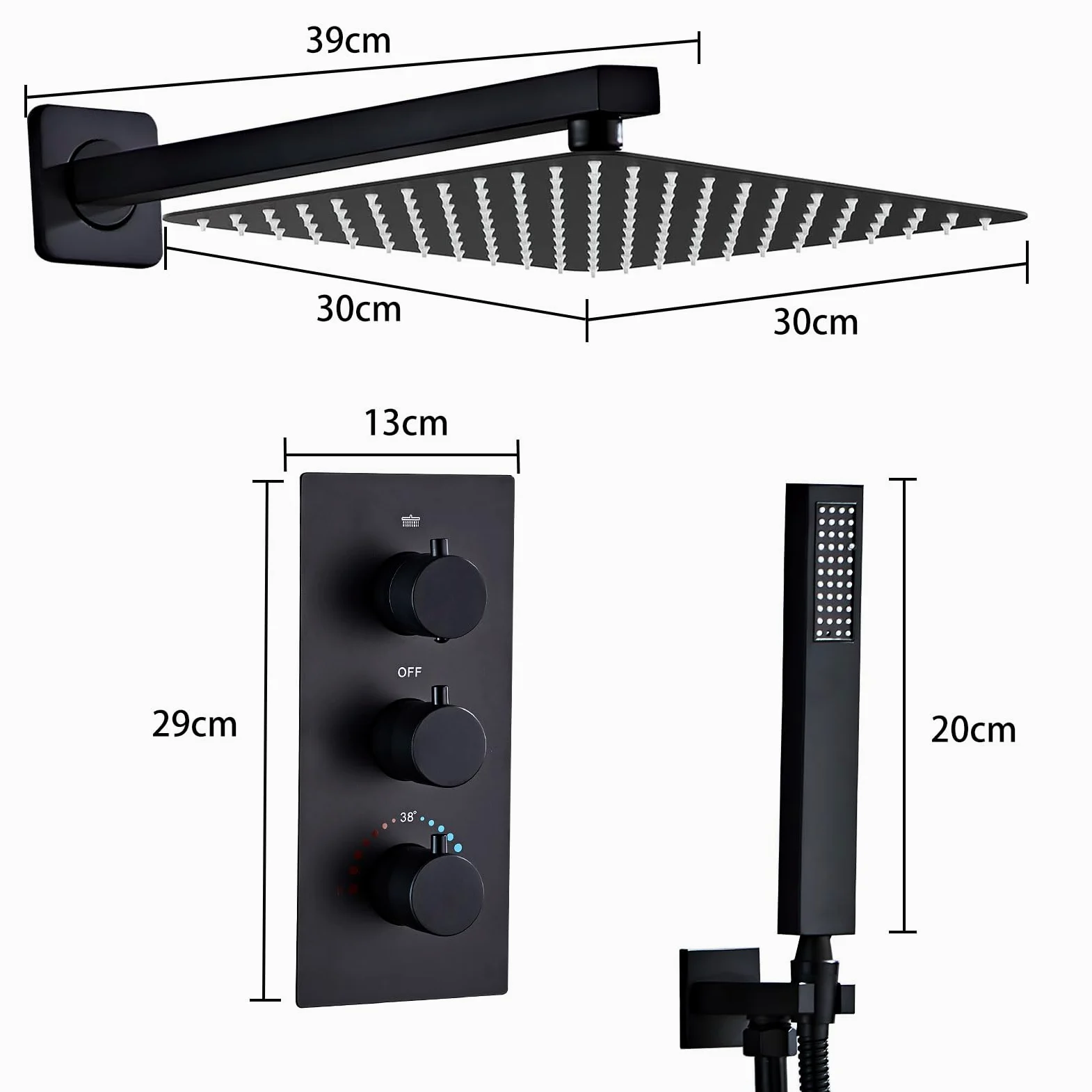 SaniteModar Set Doccia Incasso Termostatico Nero, Miscelatore Doccia Incasso con 30x30cm Soffione, kit Doccia Incasso con Doccetta