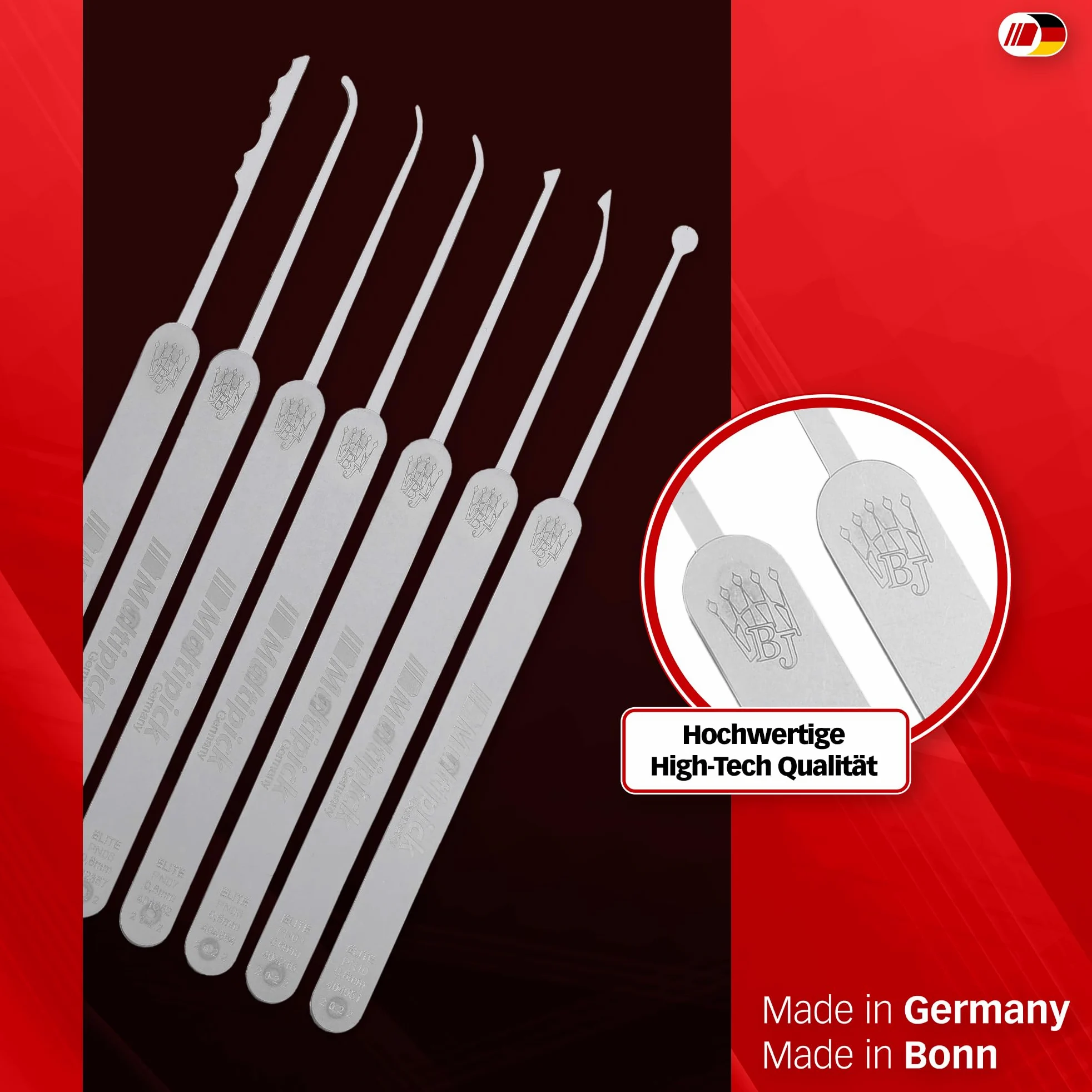 MULTIPICK ELITE 17 Lockpicking Set [17 Pezzi, Compresa la Custodia in Pelle] Grimaldelli per Serratura - Kit Grimaldelli - Apri lucchetto - Kit Scassinatore - Grimaldello & Grimaldelli