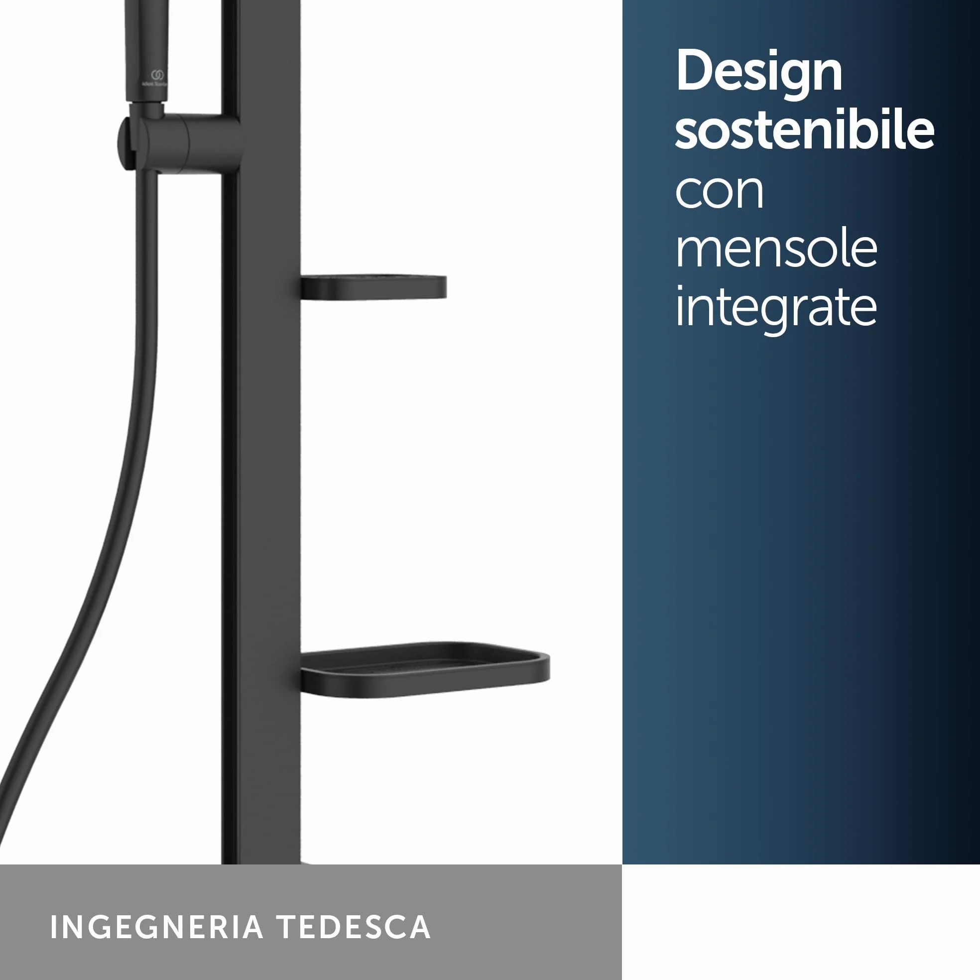 Ideal Standard Ceratherm Alu+ Colonna doccia, Realizzato con l'100% di alluminio riciclato, doccia a risparmio idrico con getti variabili e protezione antiscottatura – Nero Opaco (356x501x1113 mm)