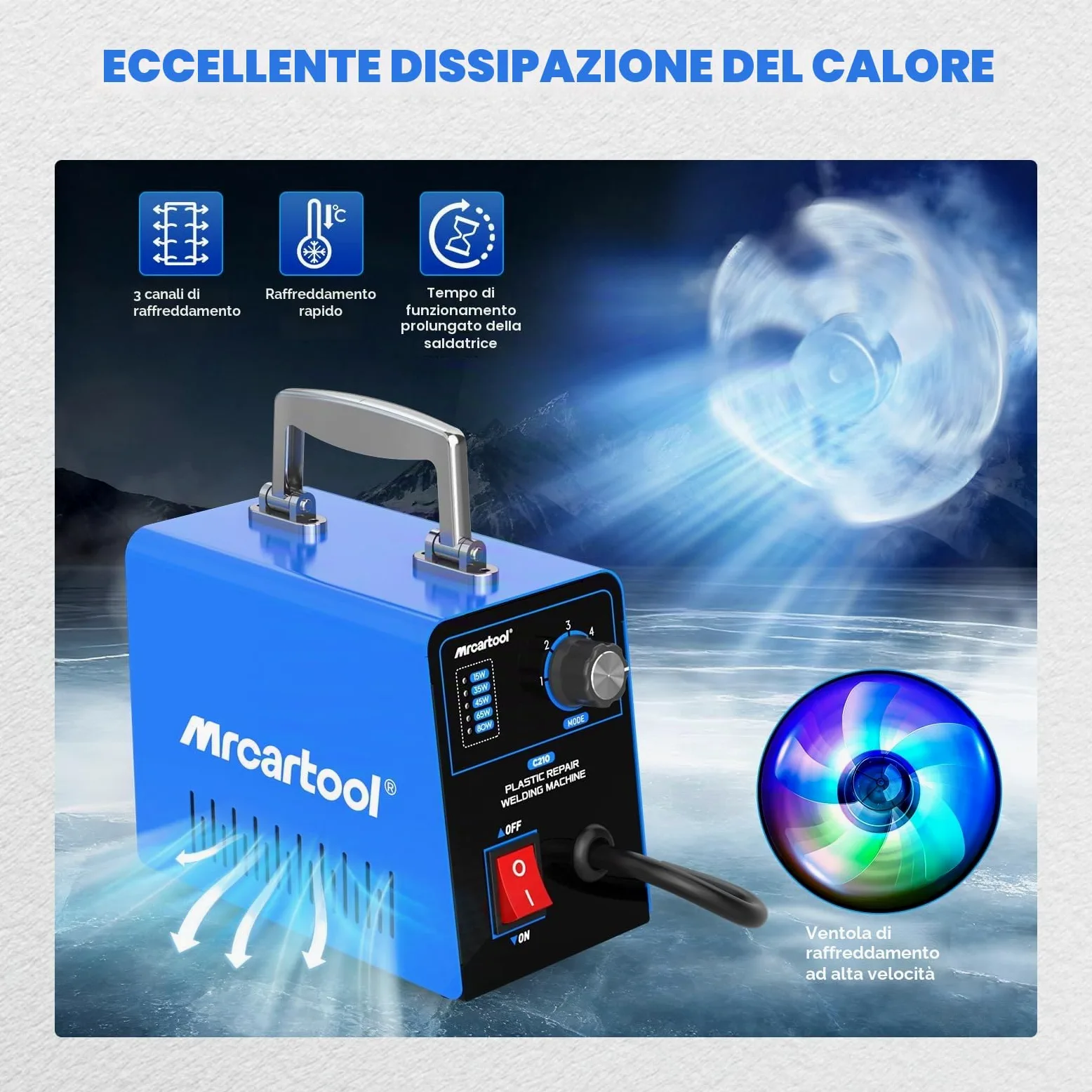 MR CARTOOL Saldatore per Plastica con 600pcs Graffette, Kit di Riparazione Paraurti Auto con 15W/35W/45W/65W/80W Regolabile, 220V Plastica Saldatrice Pistola Riparazione Macchina (Blu)
