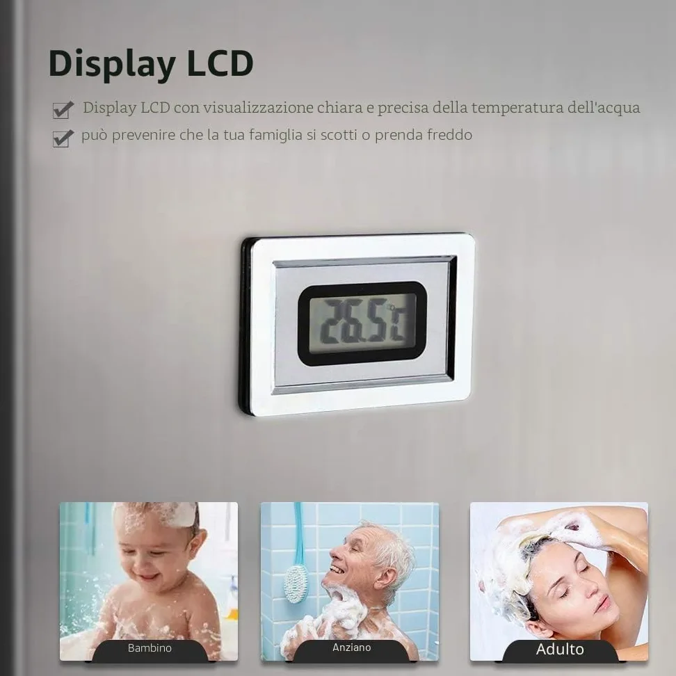 Auralum Colonna Doccia Idromassaggio 4 Funzioni con Soffione Doccia e Doccetta, Pannello Doccia Idromassaggio con Display LCD, Pannello Doccia con Miscelatore in 304 Acciaio Inox per Bagno