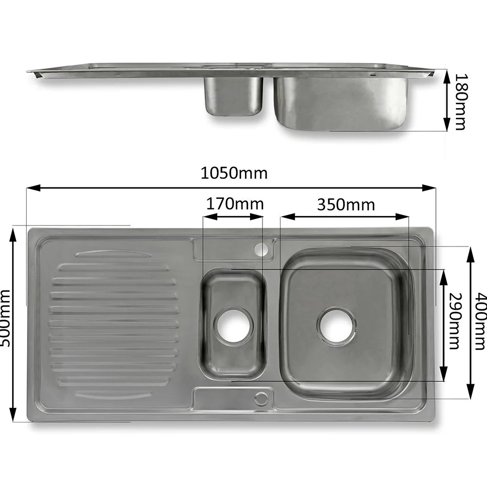 Lavandino da Cucina in Acciaio Inossidabile 105cm x 50cm con Rubinetto Rainbow