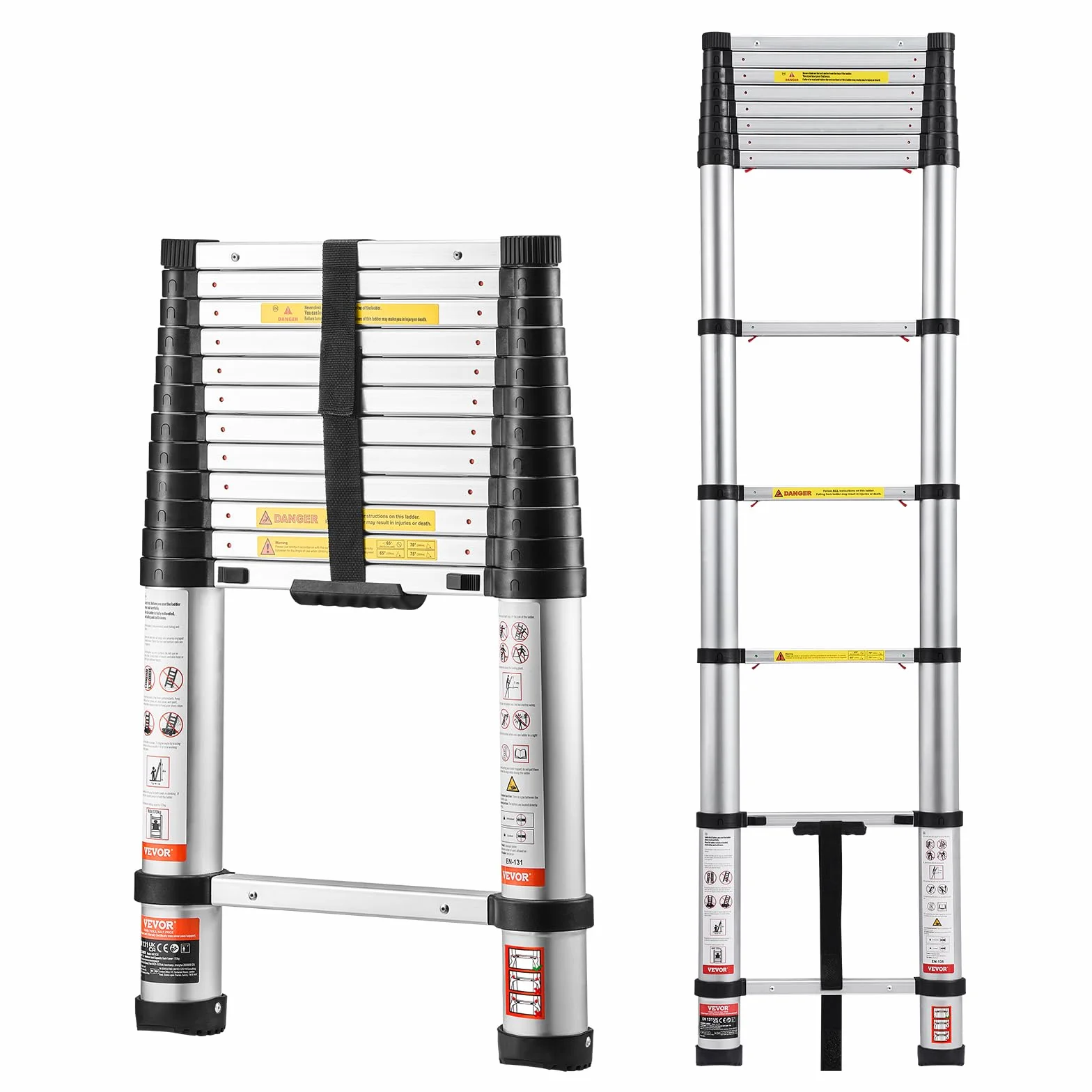 VEVOR Scala Telescopica da 3,8 m, Scala Estensibile Pieghevole Multiuso in Alluminio, Capacità Carico max. di 150 kg con Piedini Antiscivolo, per Casa, Lavori all'Aperto, Soffitta