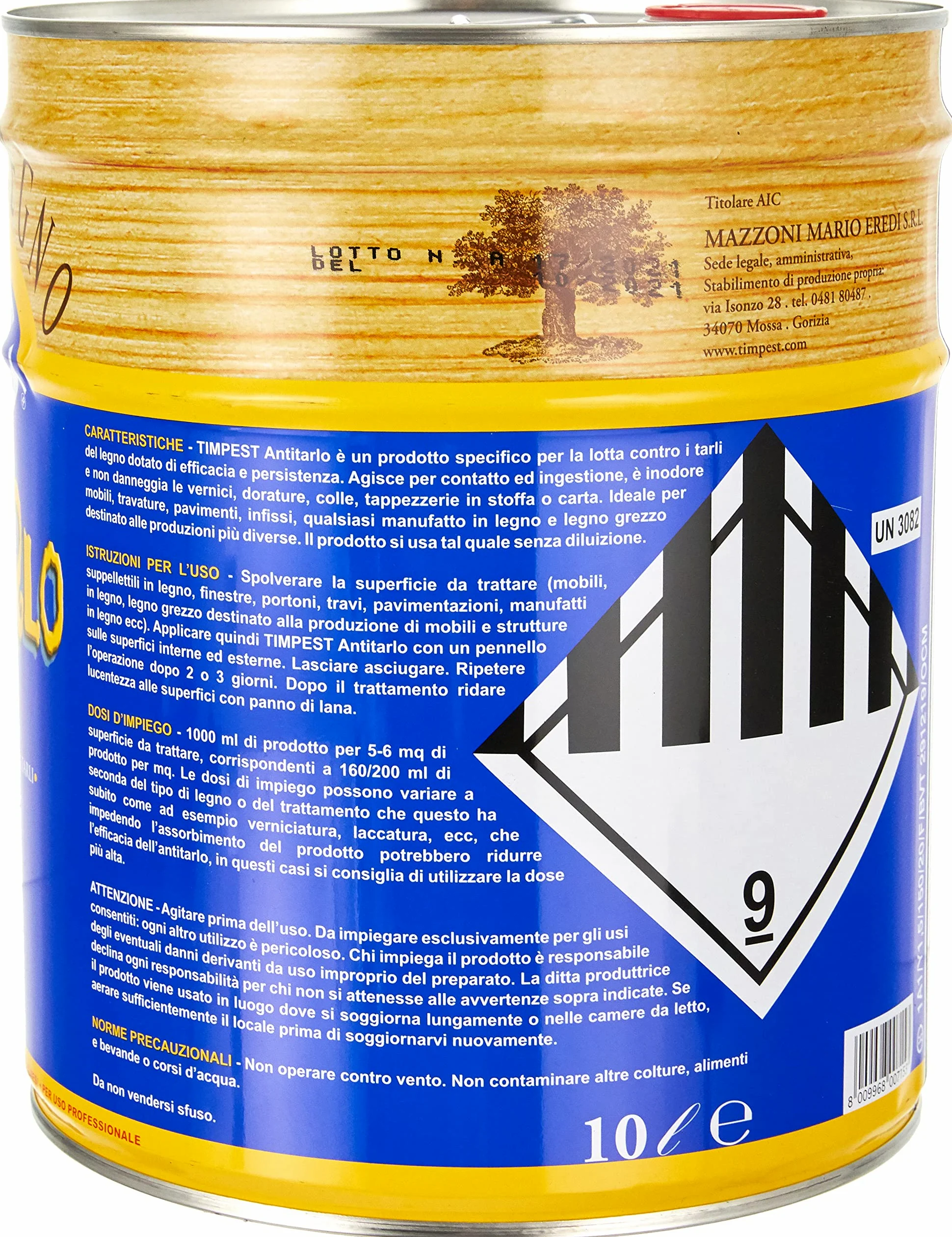 ANTITARLO LT. 10 - base solvente attivo contro tarli, larve, termiti e parassiti del legno - liquido pronto all'uso