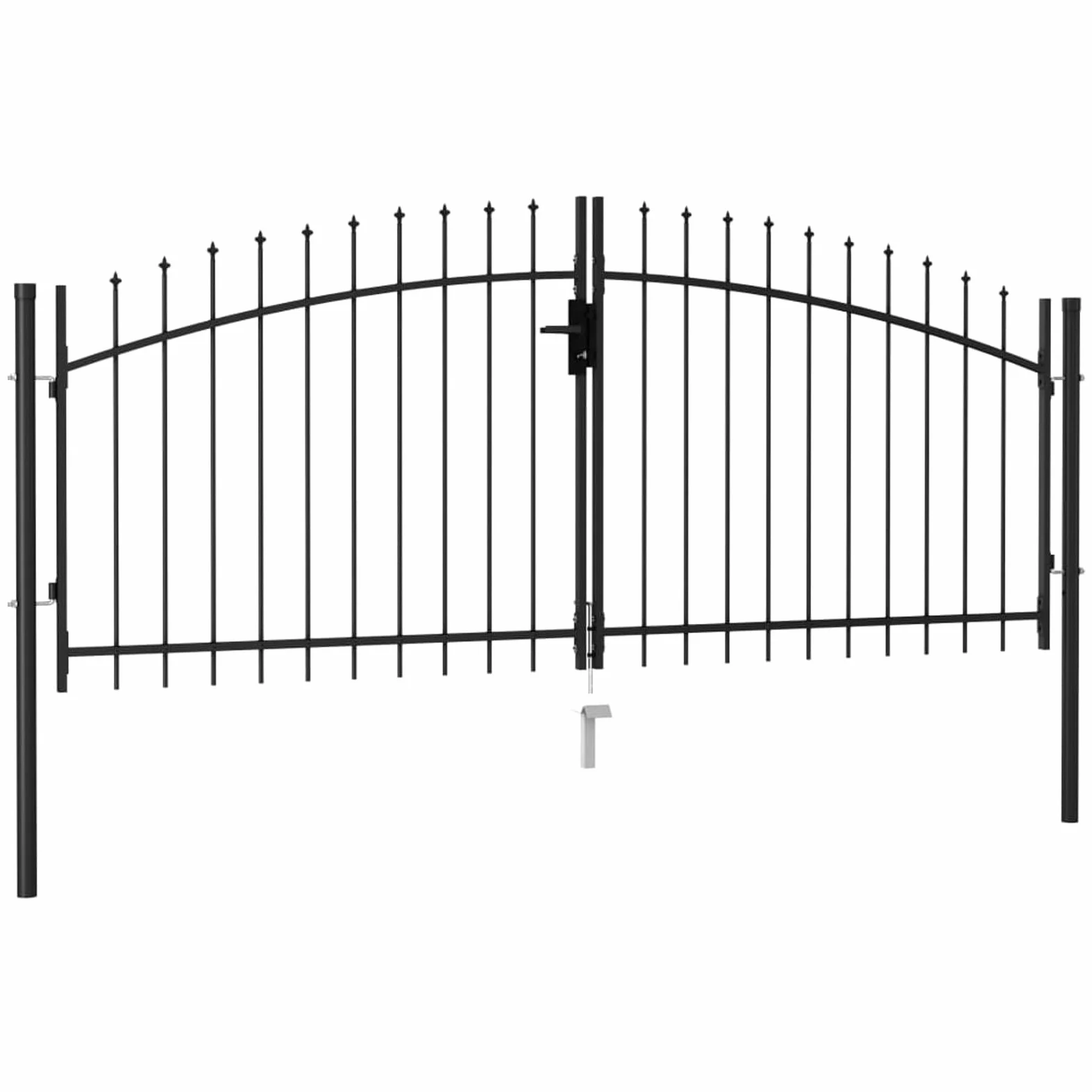 IKAYAA Cancello Doppio con Punte a Lancia Cancello per Recinzione a Doppia Anta Cancello da Giardino per Recinzione con Manico, Serratura e 3 Chiavi in Acciaio zincato-300 x 125 cm
