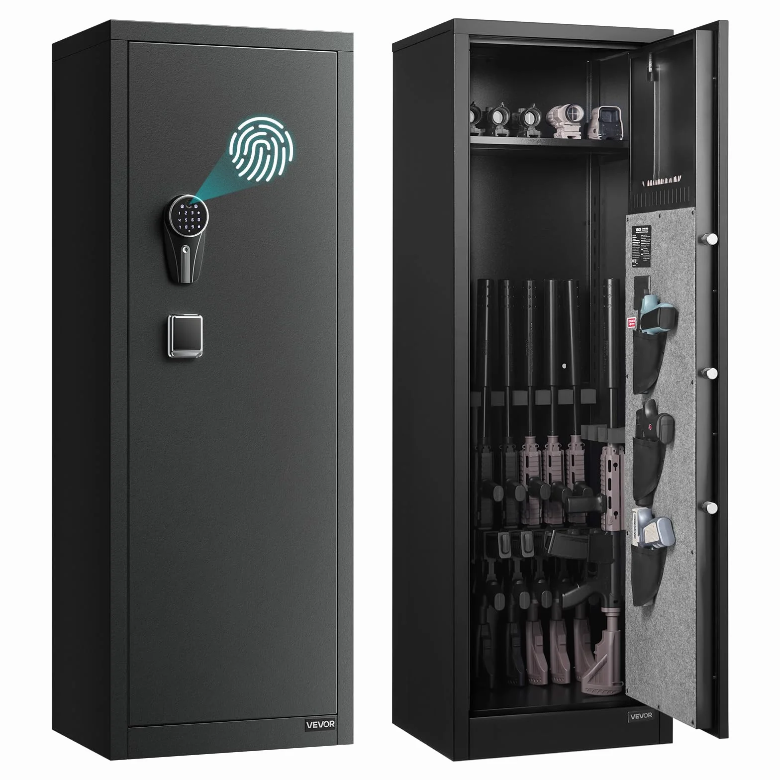 VEVOR Cassaforte Armadio Portafucili da 8 a 10 Armi, Cassaforte per Armi da Fuoco con Impronta Digitale e Password e Chiavi, con 3 Tasche per Supporti Regolabili, Accesso Rapido, per la Casa