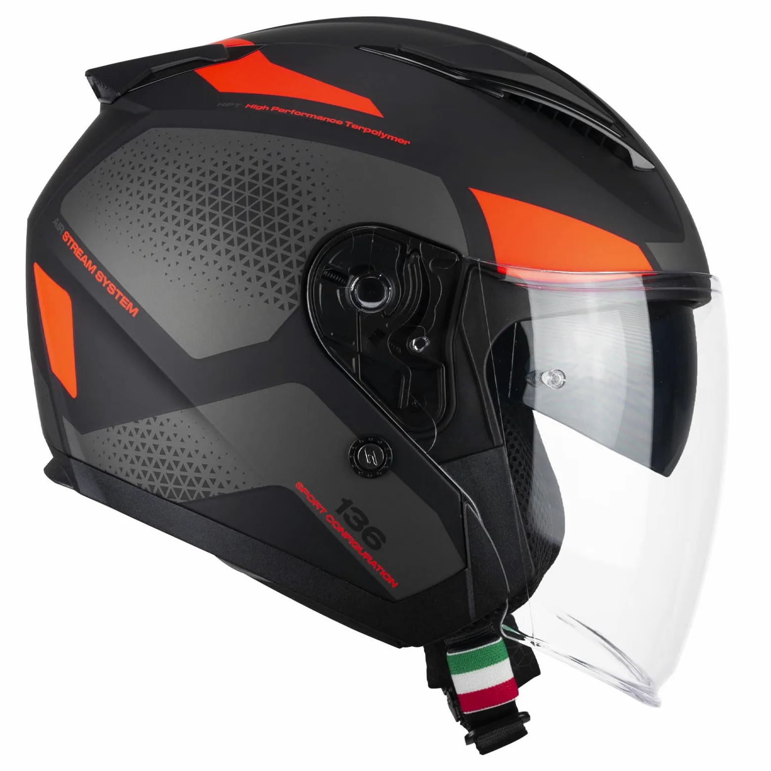 CGM Casco open face, 136G DNA GALAXY Nero Arancione fluo opaco, L (59cm)
