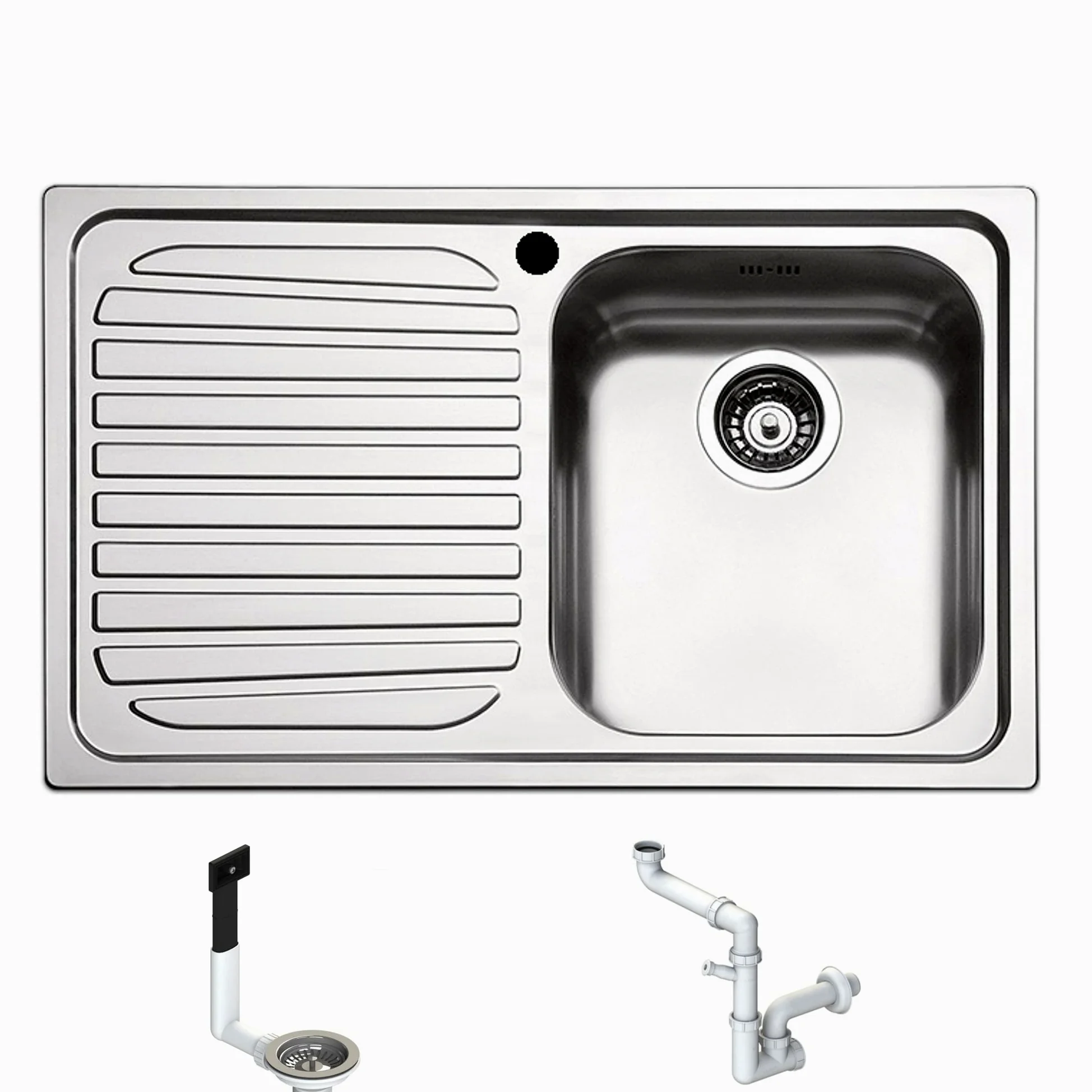 LG791LVS● Lavello Incasso Cucina FHULLER Mod.LAGUNA 79x50 1 Vasca Destra e Gocciolatoio Sinistro, Spessore Acciaio 7/10 con Vasche Profonde H 19,4 Realizzato in Acciaio Inox Spazzolato Made in Italy