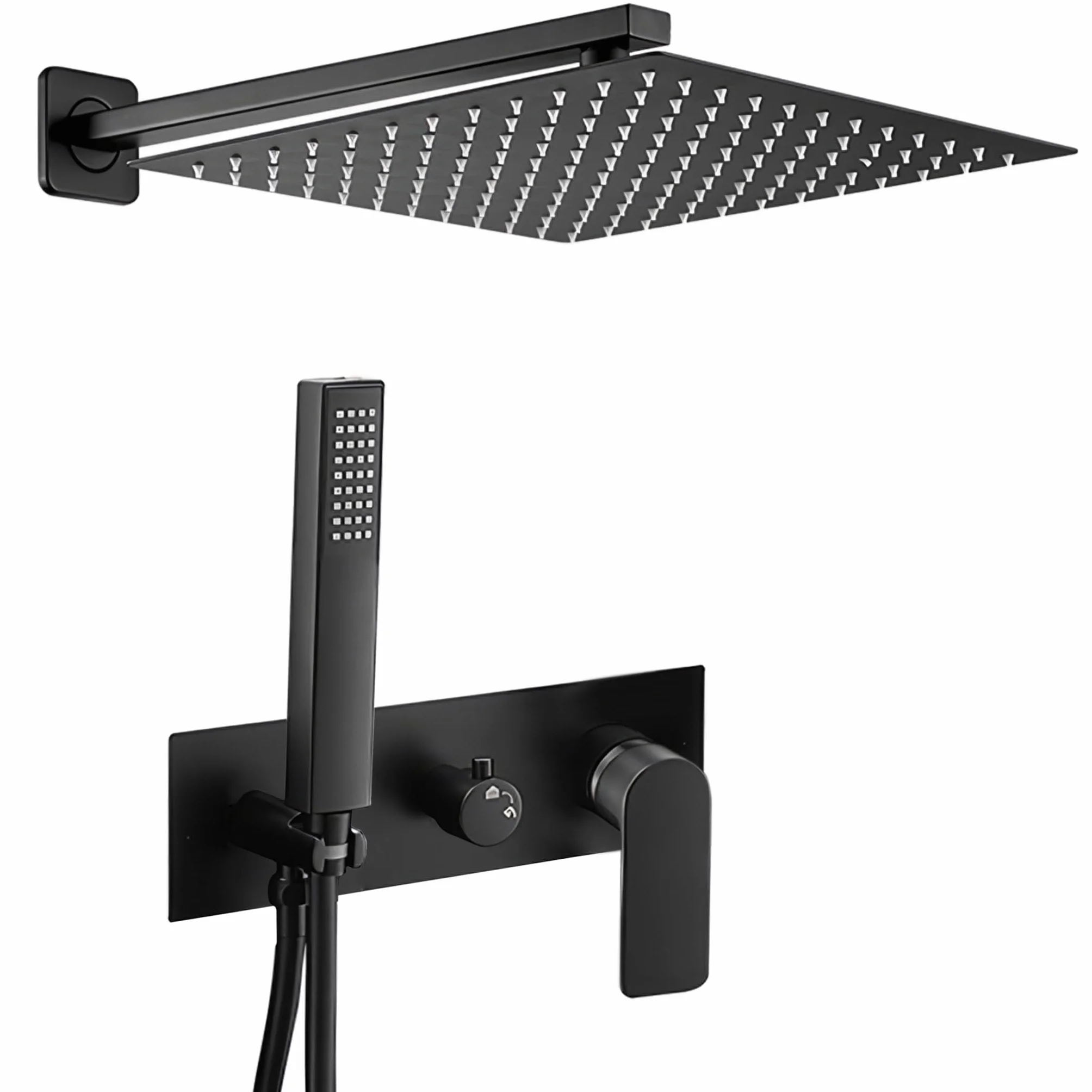 VALAZ Doccia Incasso Nero Opaco | Miscelatore Doccia Incasso Spruzzatore Effetto Pioggia | Installazione a Parete Facile | Inossidabile, Rotondo, Spruzzatore 20 cm, Serie Miño