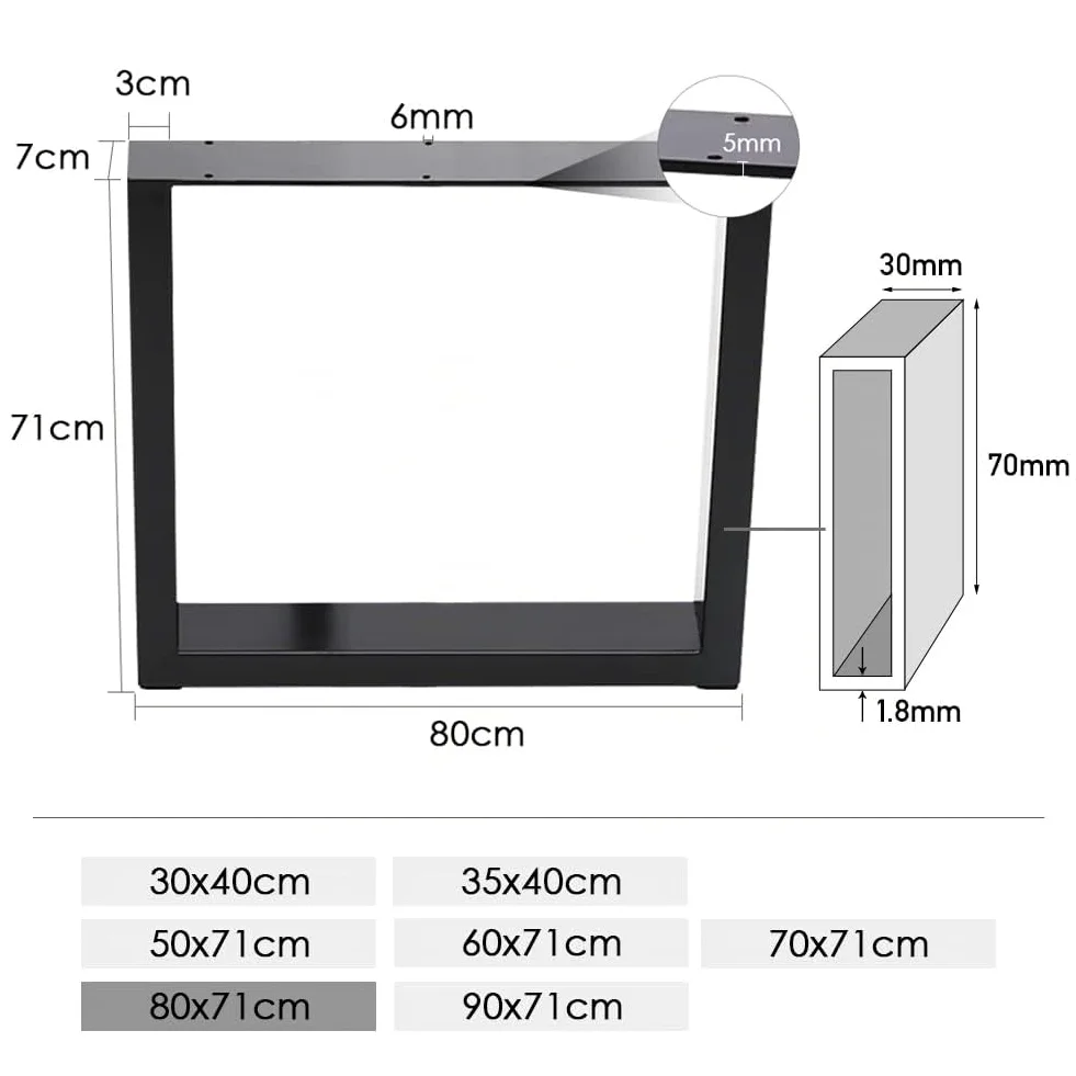 Gambe da Tavolo, 2 Pezzi Struttura Tavolo, Strutture Quadrate Stile Industriale DIY per Tavoli da Caffè, Tavoli Soggiorno, Mobili, Gambe in Metallo per Piano di Lavoro, Quadrato L80 cm X H71 cm