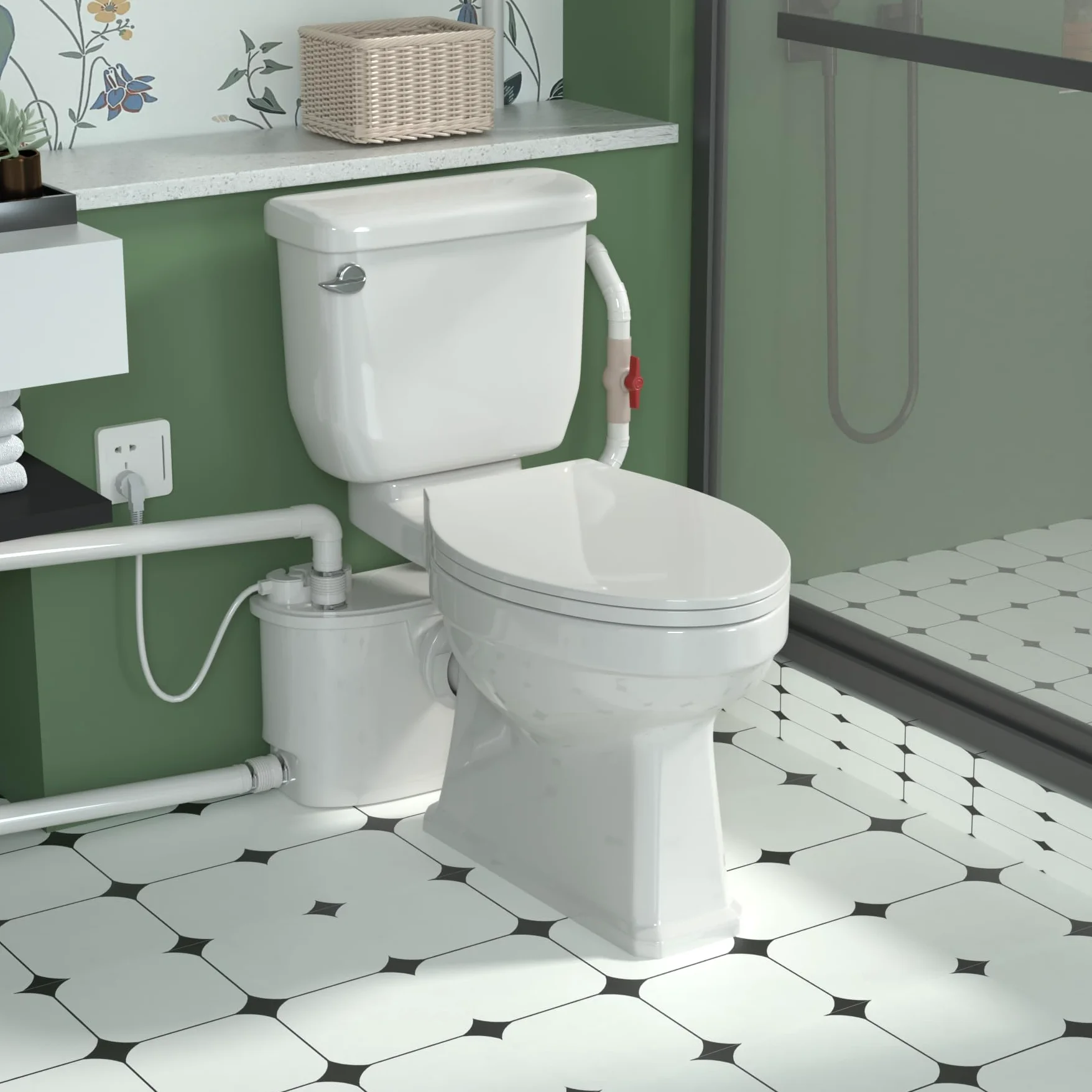 Pompa maceratrice, pompa tritureratrice per WC, con 4 ingressi per WC/cucina/lavandino/doccia da cantina, smaltimento acque reflue grigie, doppia deodorazione, motore in rame, 7 m/23 ft di prevalenza