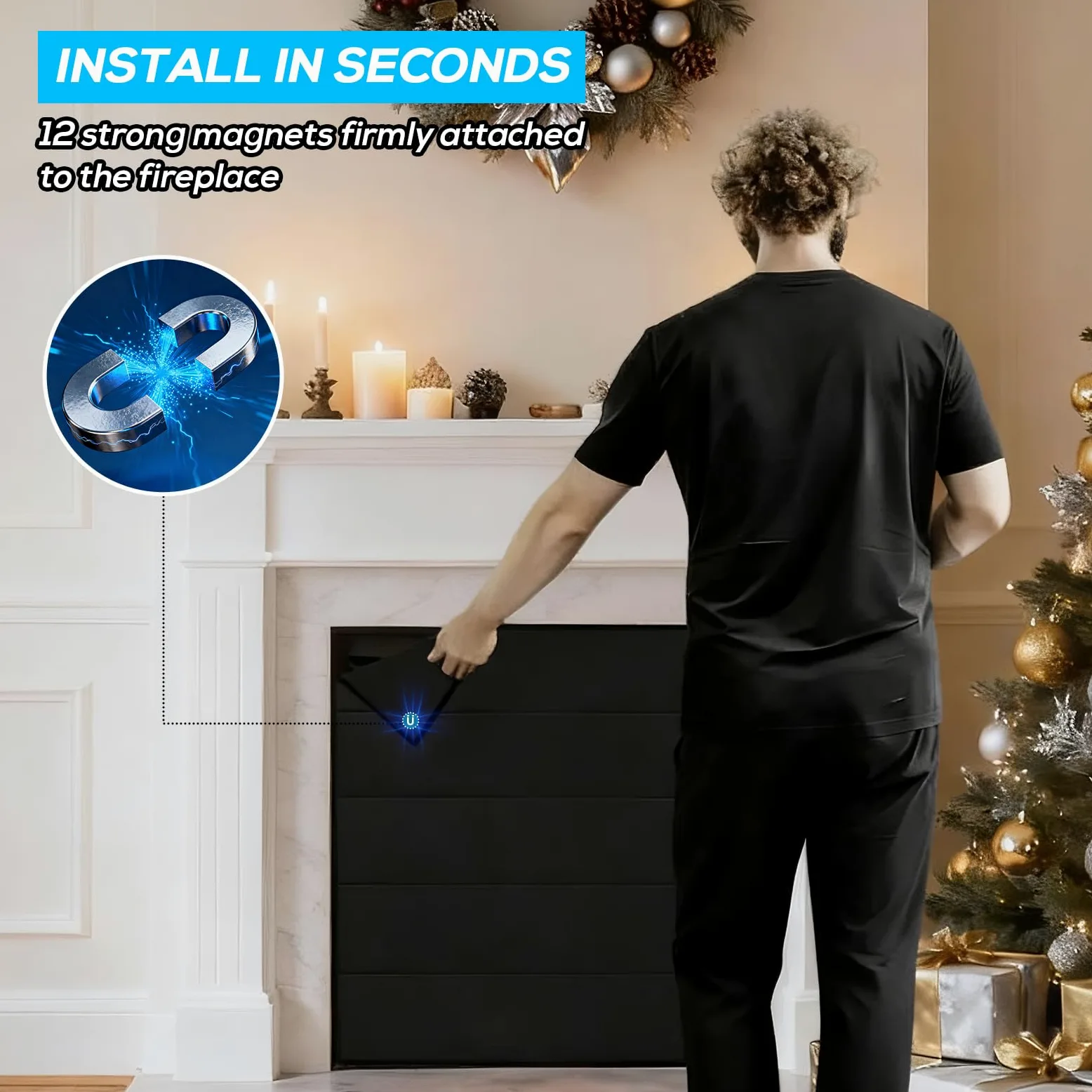 PAWBOSE Copertura magnetica per camino, blocca la perdita di calore e tiene fuori le correnti d'aria con 12 forti magneti integrati per telaio del camino in ferro, 99 x 81 cm