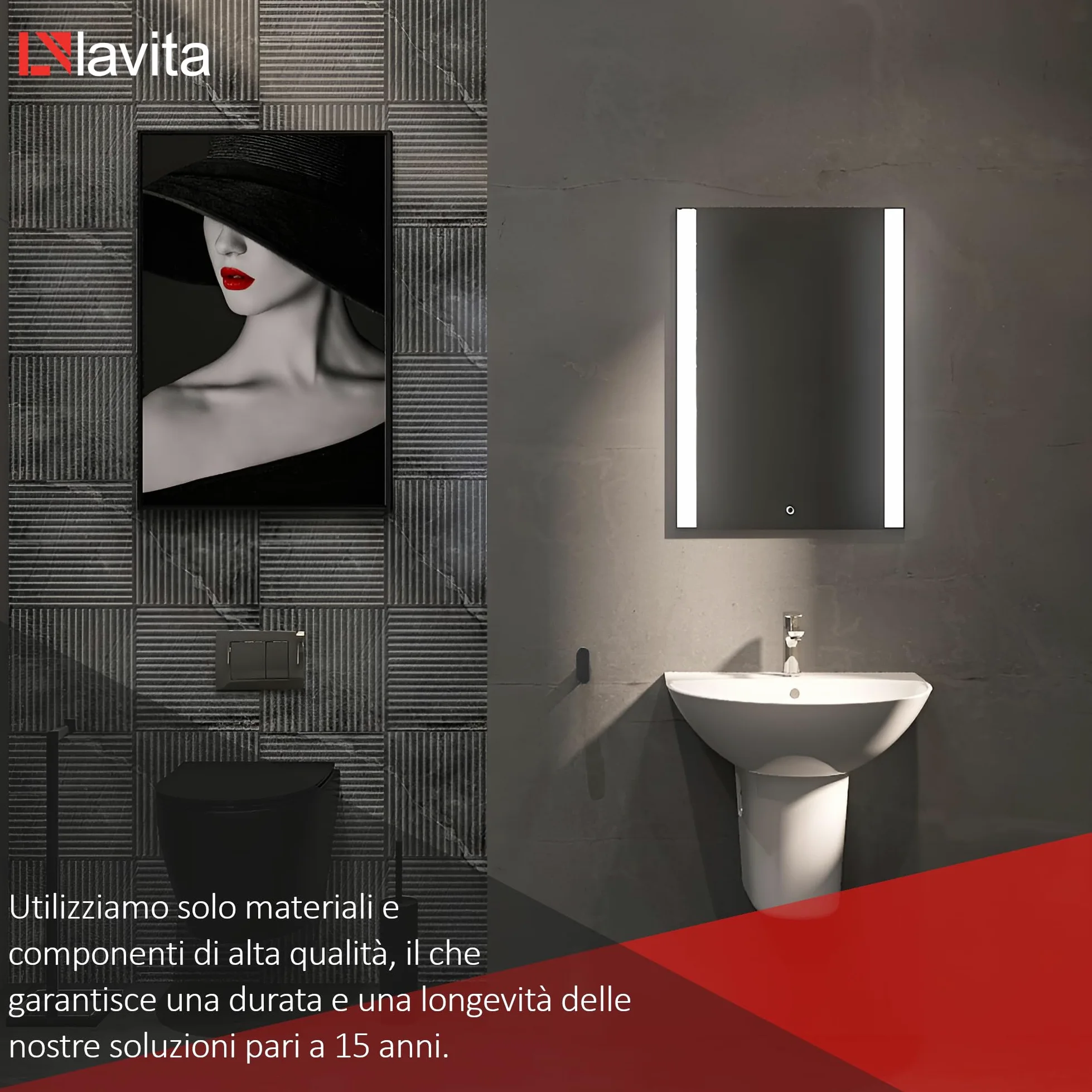LAVITA Lavabo sospeso Corel, lavabo sospeso, lavabo rotondo, lavabo con troppopieno e foro per rubinetto, ceramica di alta qualità, bagno, 56 x 47 x 19 cm, bianco lucido