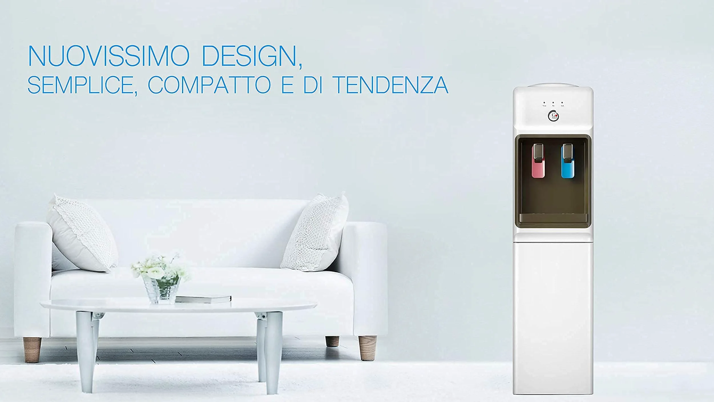 GOVITA - Dispenser Acqua a Colonnina a Boccione 18L – Erogatore Acqua Fredda Calda e Ambiente con Compressore – Distributore Acqua Refrigerata per Casa e Ufficio - con portabicchieri