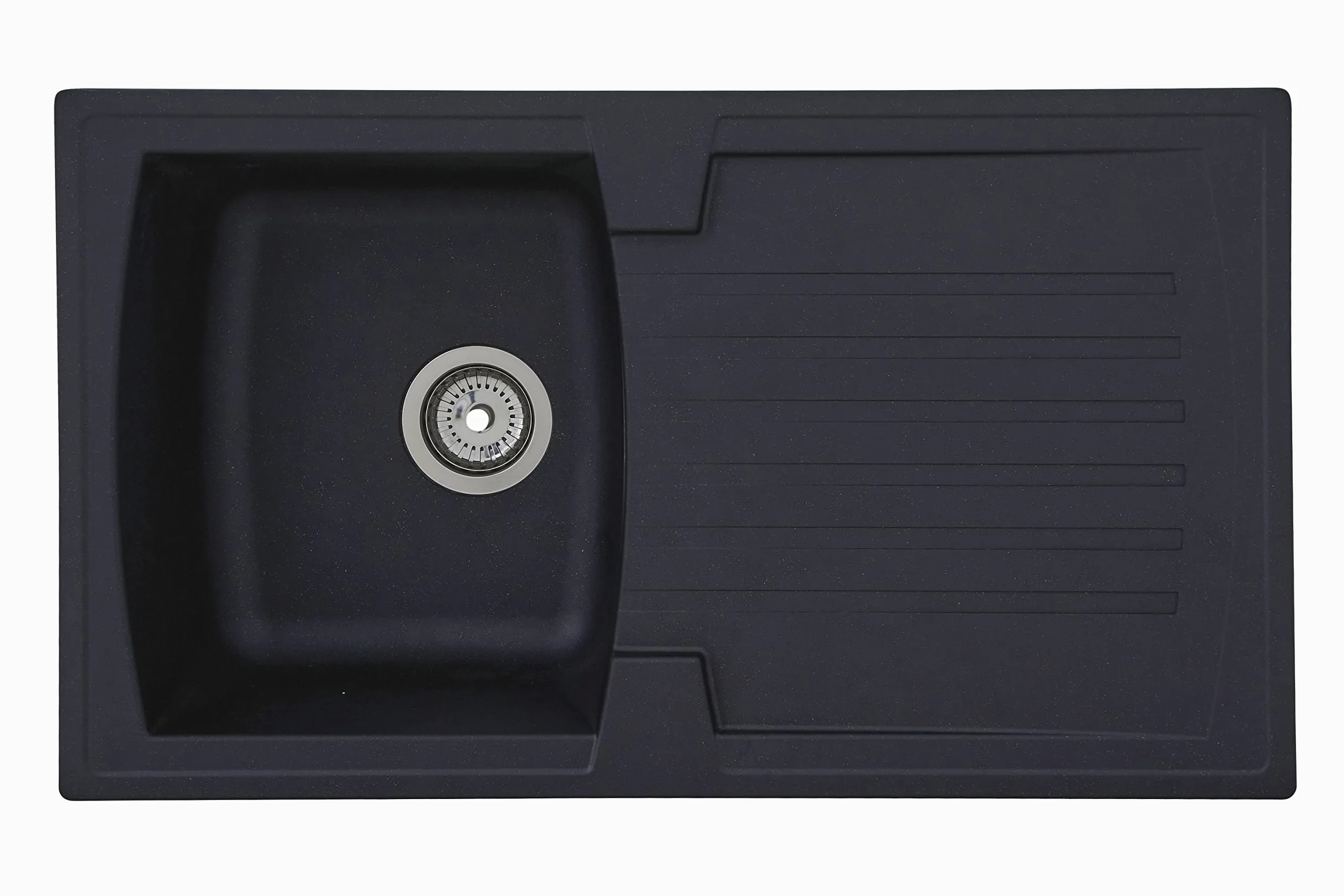 Respekta Lavello da Cucina in Mineralite Color Nero, Lavello da Incasso con 1 vasca, dimensioni 86 x 50 cm, Lavello Adatto per Mobili Sottolavello da 45 cm di Larghezza