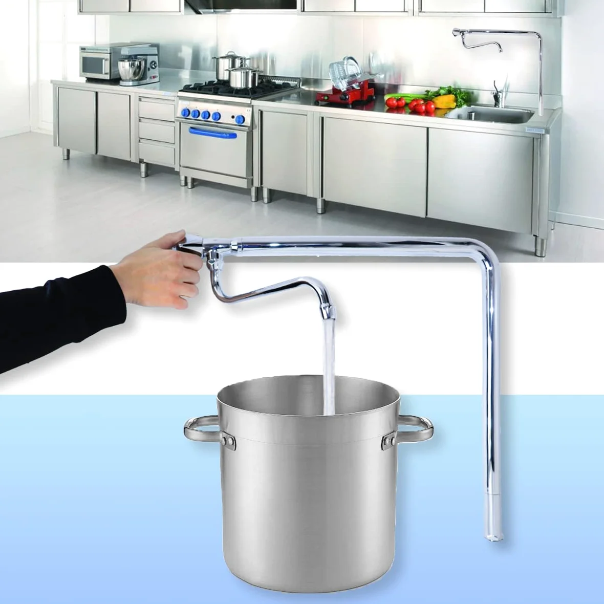 GOLDMAN SERVICE Rubinetto industriale a colonna orientabile un acqua con pomolo e beccuccio alto per alberghi, industrie, sanità, cucina, sala da pranzo, officine