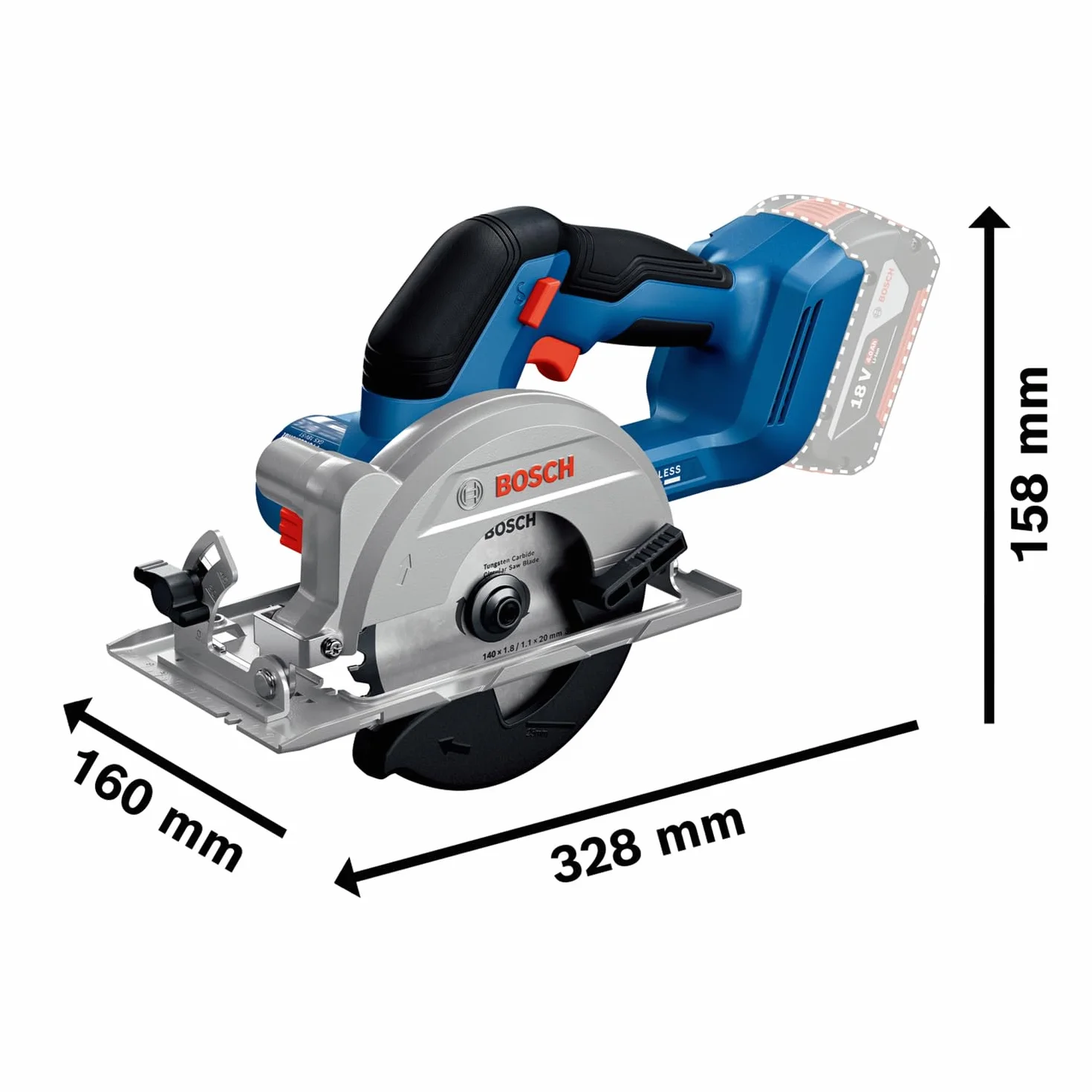 Bosch Professional 18V System Sega circolare a batteria GKS 18V-51 (motore brushless, incl. 1 lama (140 mm), guida parallela, senza batteria/caricabatteria)