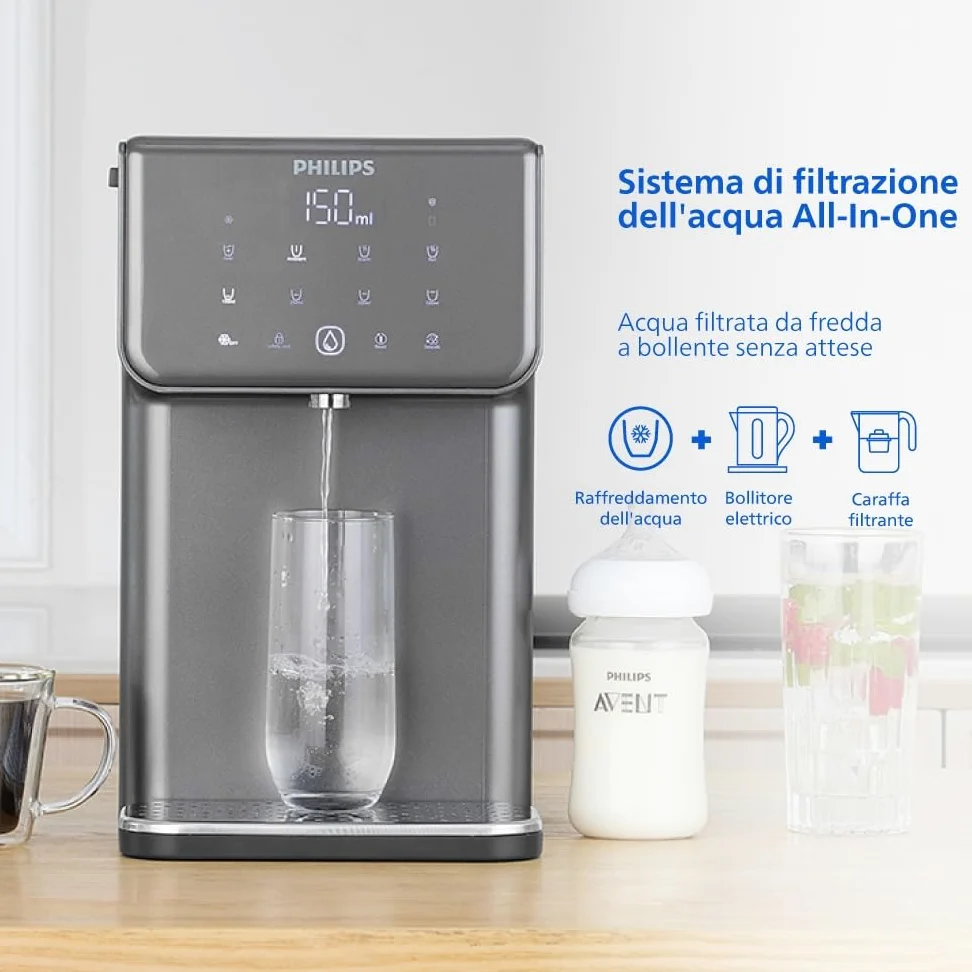 Philips 3500 Series Erogatore di Acqua Calda e Fredda con Filtrazione Taste+, Acqua Filtrata Calda e Fredda in Pochi Secondi, Protezione Antibatterica UV-C, Nessuna Installazione Necessaria