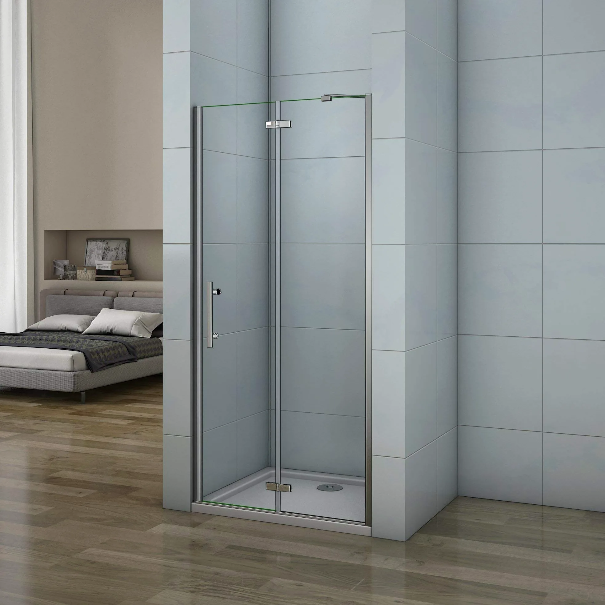 195cm Porta Doccia per Nicchia Apertura Battente Con Barra Stabilizzatrice Vetro 6mm Temperato Trasparente Anticalcare Larga 80cm