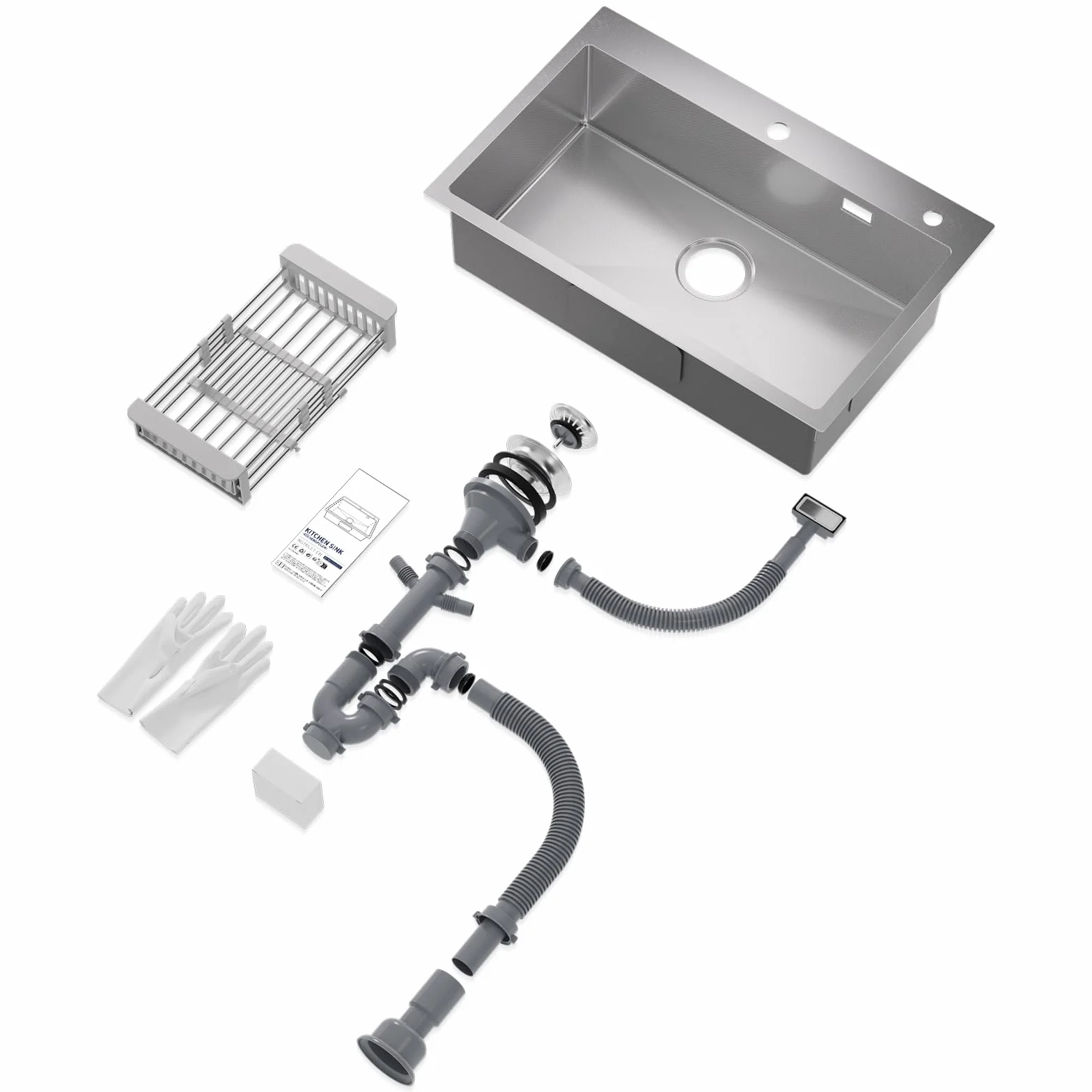 CECIPA 70x45 cm Lavello Cucina con Arco Rubinetto Cucina Estraibile, Lavandino Cucina 1 Vasca in Acciaio Inox con cestello scolapiatti, per Mobile da 70cm