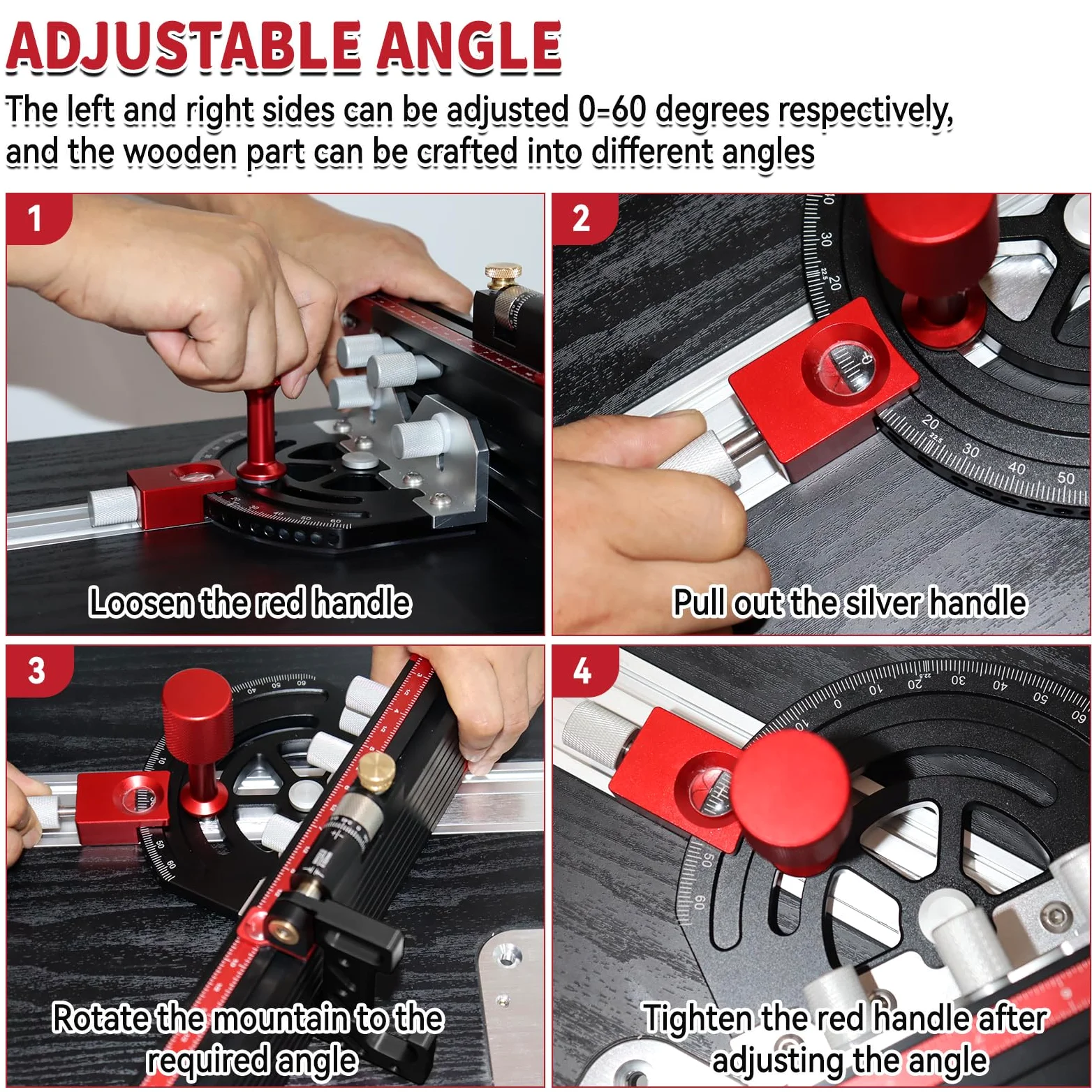 Calibro per sega da tavolo regolabile multi-angolo da -60° a 60°, calibro di precisione con arresto rapido dell'angolo per sega da tavolo, sega a nastro, banco fresatrice, compatibile con scanalatura