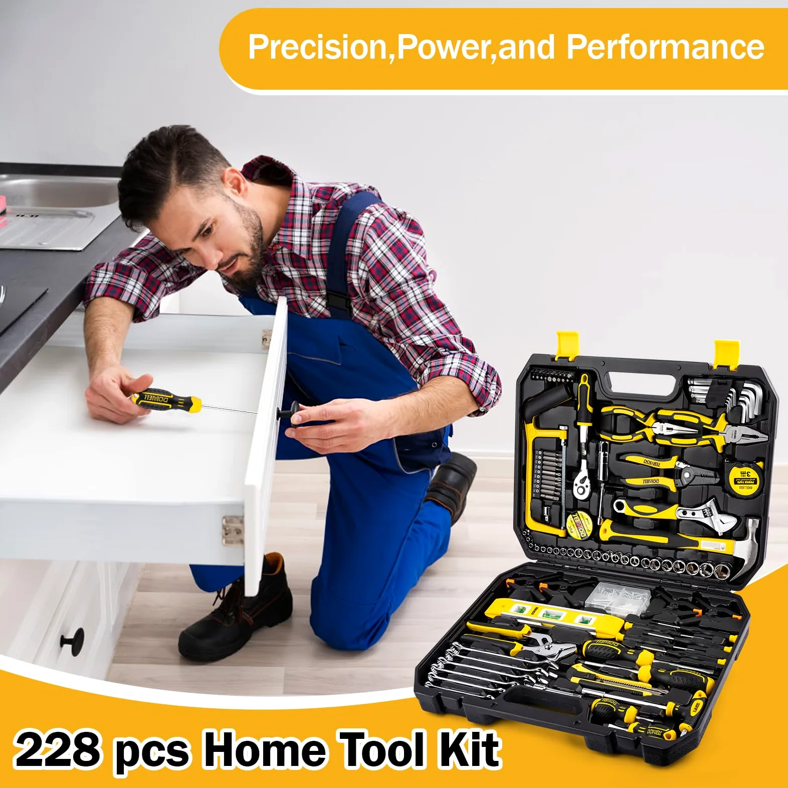 DOWELL Kit di attrezzi per meccanico, set di chiavi a cricchetto per riparazione auto, set di 168 pezzi, kit di utensili manuali, scatola di stoccaggio