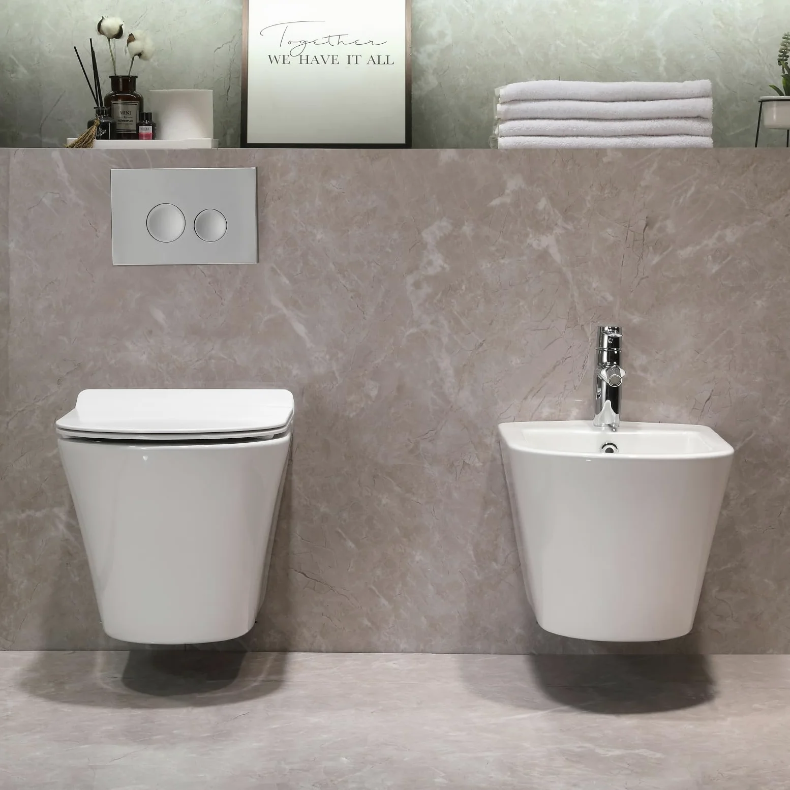 Set WC sospeso senza bordi per WC con sospensione bidet – WC da parete con rivestimento nano – WC con sedile WC con abbassamento automatico – bidet da parete per doccia intima – bidet doccia igienica