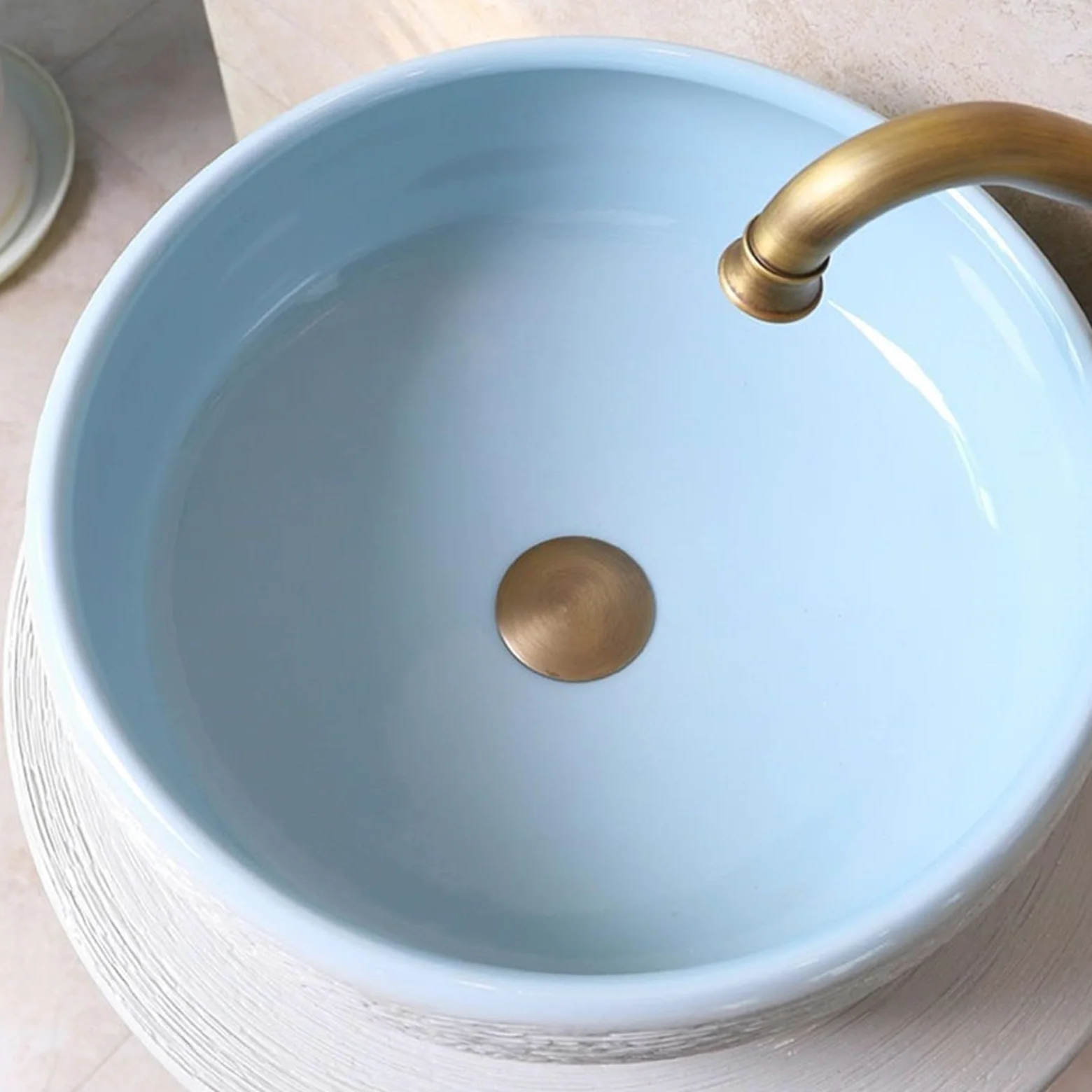 Lavabo su Colonna da Bagno in Ceramica con Rubinetto, Set di Scarico e Specchio - Piedistallo per Interni ed Esterni