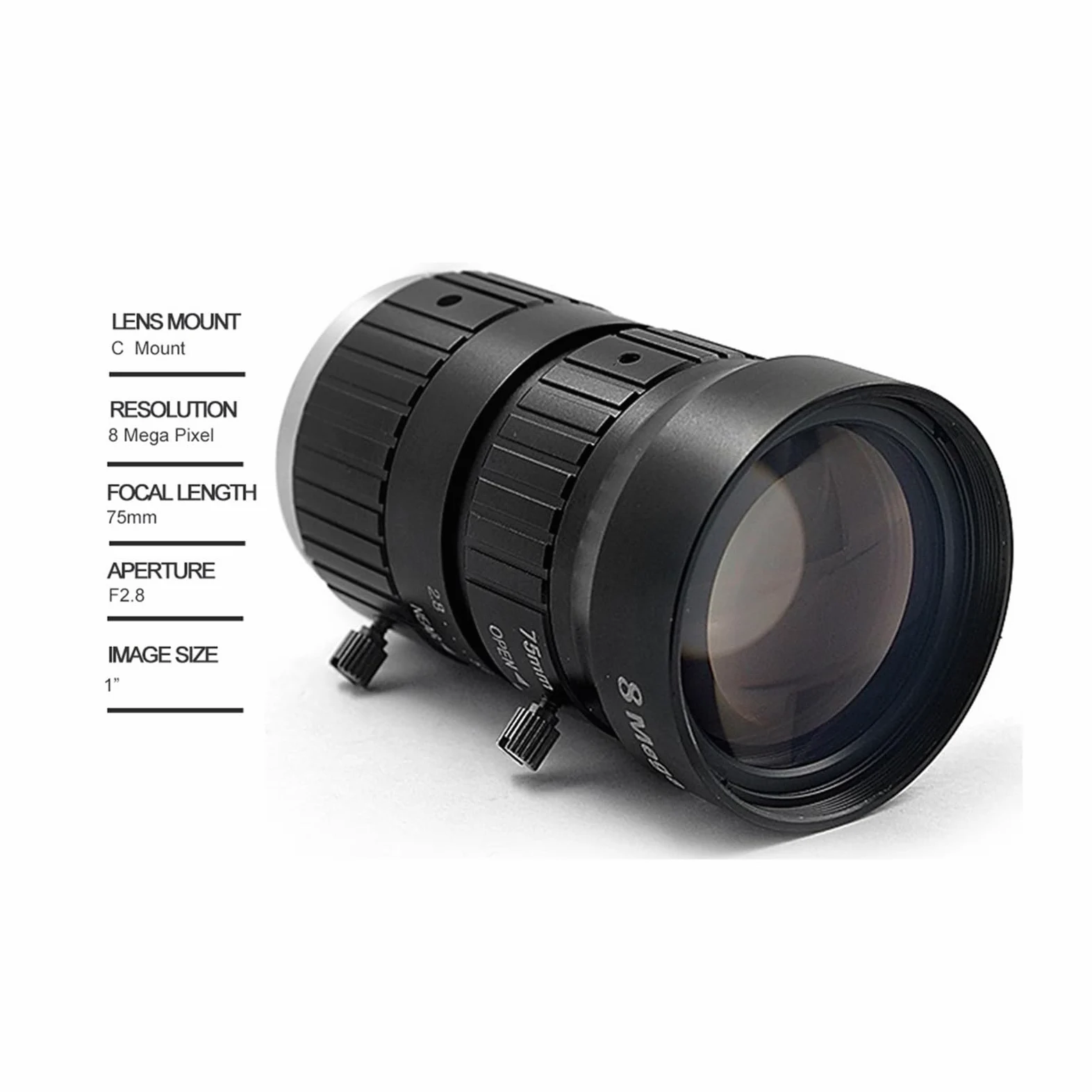 Obiettivo CCTV HD 8MP 75mm C Mount Manuale Iris Manuale Apertura F2.8 1 "Immagine Formate Telecamera di sicurezza Obiettivo industriale - Regolabile