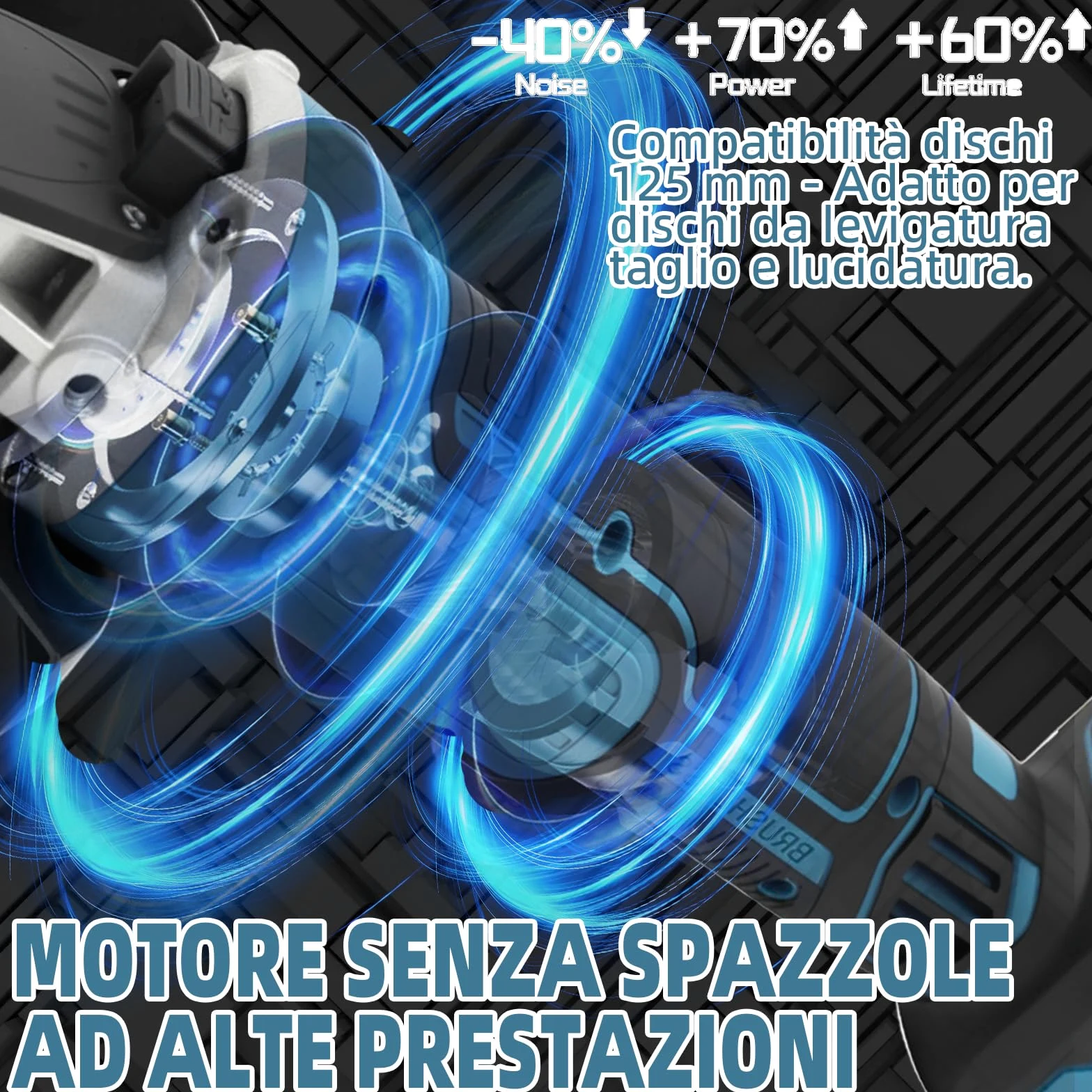 Smerigliatrice angolare a batteria compatibile con Makita 18 V, 8500 giri/min, regolazione della velocità in 4 fasi, disco abrasivo da 125 mm con chiave per levigatura, taglio e lucidatura (senza