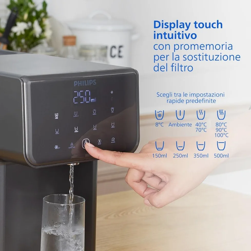 Philips 3500 Series Erogatore di Acqua Calda e Fredda con Filtrazione Taste+, Acqua Filtrata Calda e Fredda in Pochi Secondi, Protezione Antibatterica UV-C, Nessuna Installazione Necessaria
