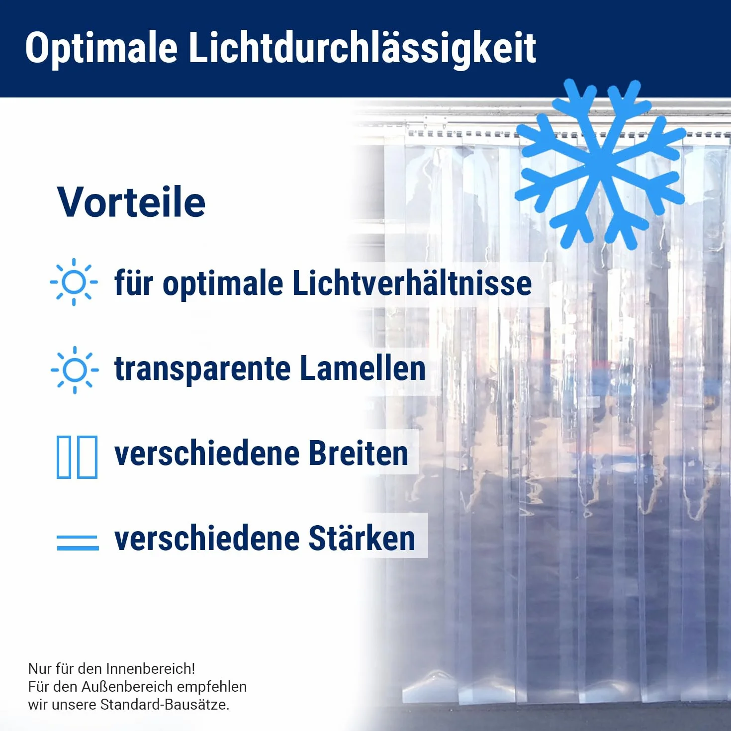 Zettl GmbH tenda a strisce in PVC resistente al freddo, temperatura di esercizio da +/- 0,0 °C a -25 °C, lamelle 300x3 mm trasparenti, altezza 2,00 m, larghezza 1,00 m, acciaio inox