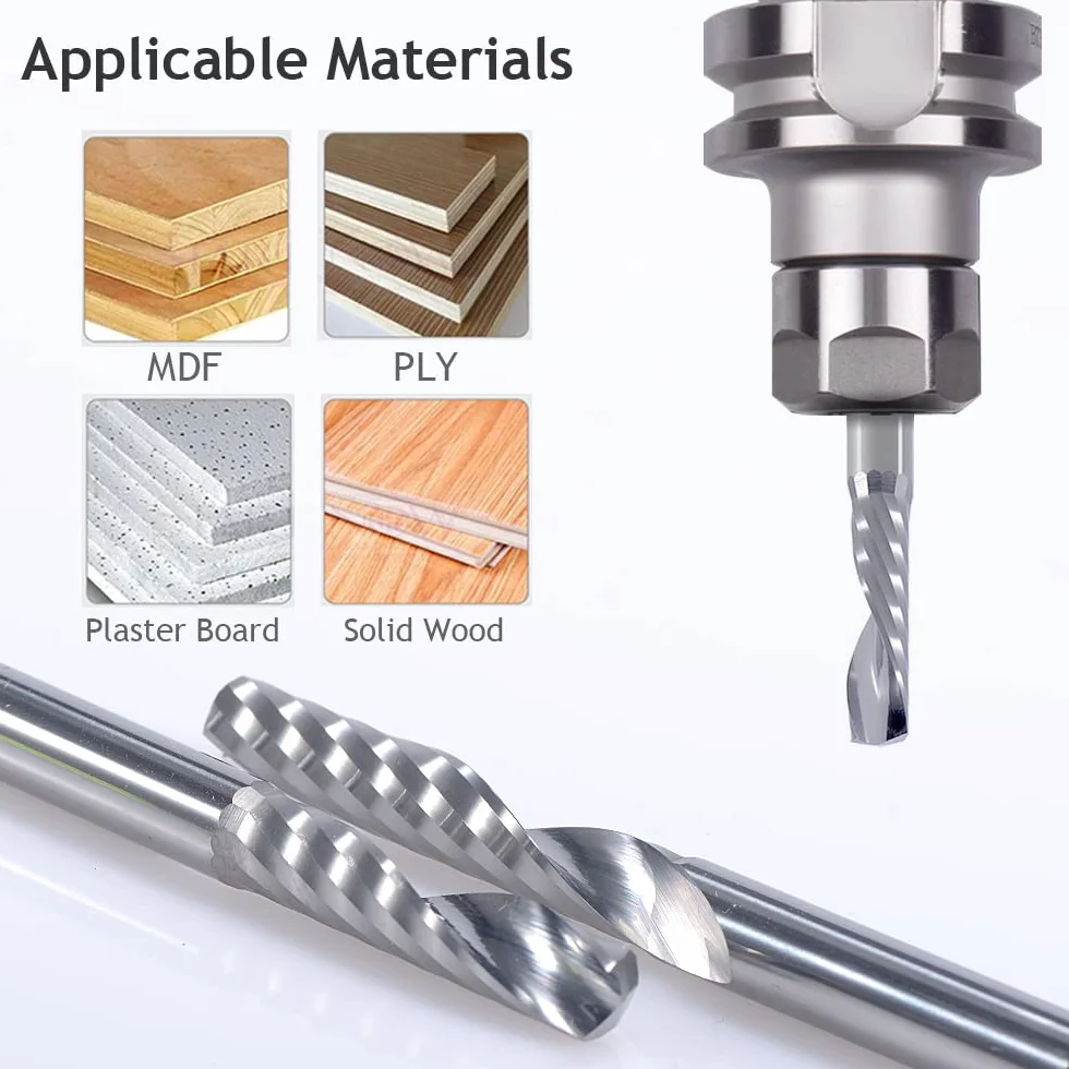 Gambo da 3.175mm, singolo flauto (O flauto) Tagliare a spirale Router Bit Fresa fine,2mm diametro di taglio, 12mm lunghezza di taglio, 38mm OVL per acrilico PVC MDF plastica