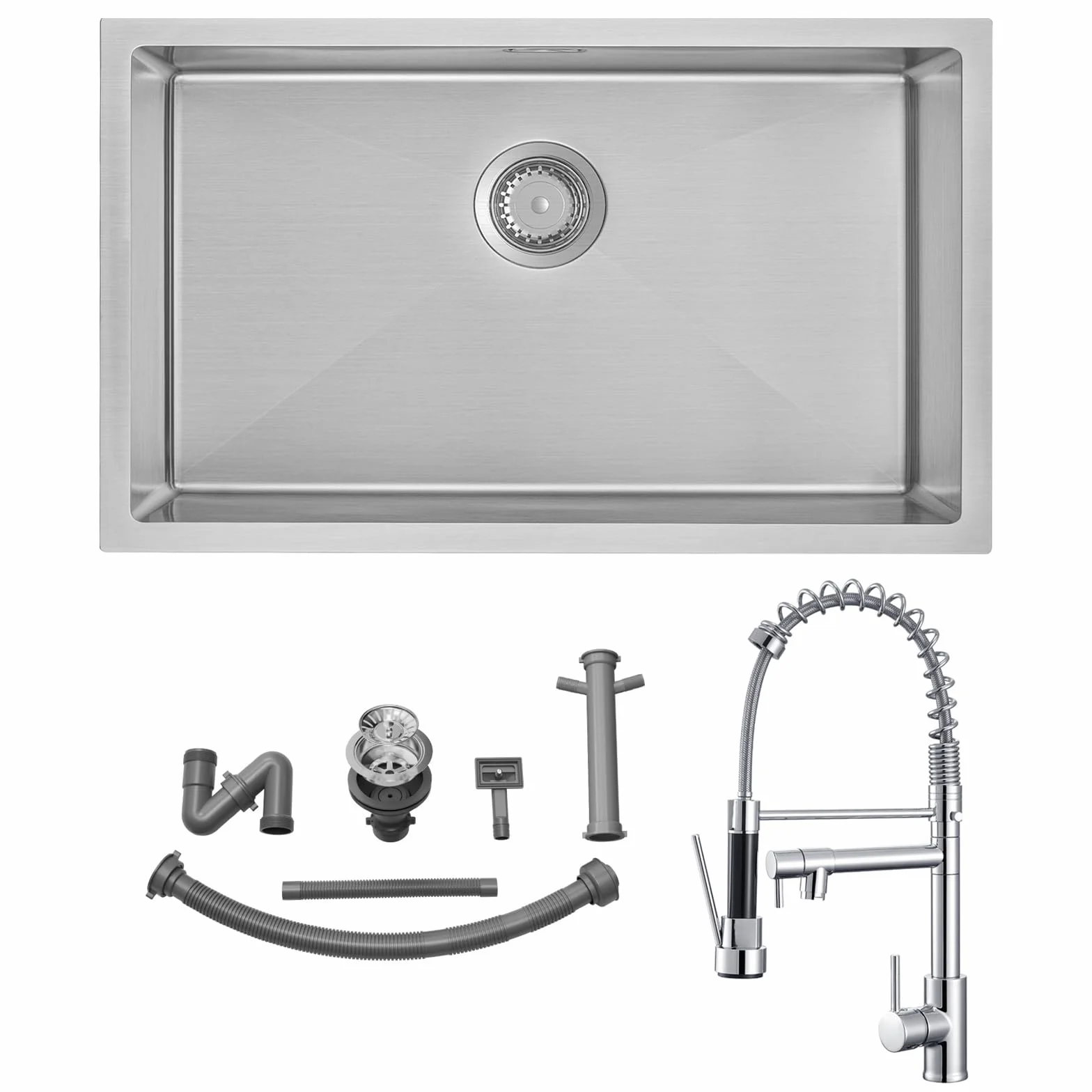 Auralum Lavello Cucina 1 Vasca 70 x 44 cm + Rubinetto Lavello Cucina con Doccetta Estraibile & Doppia Modalità