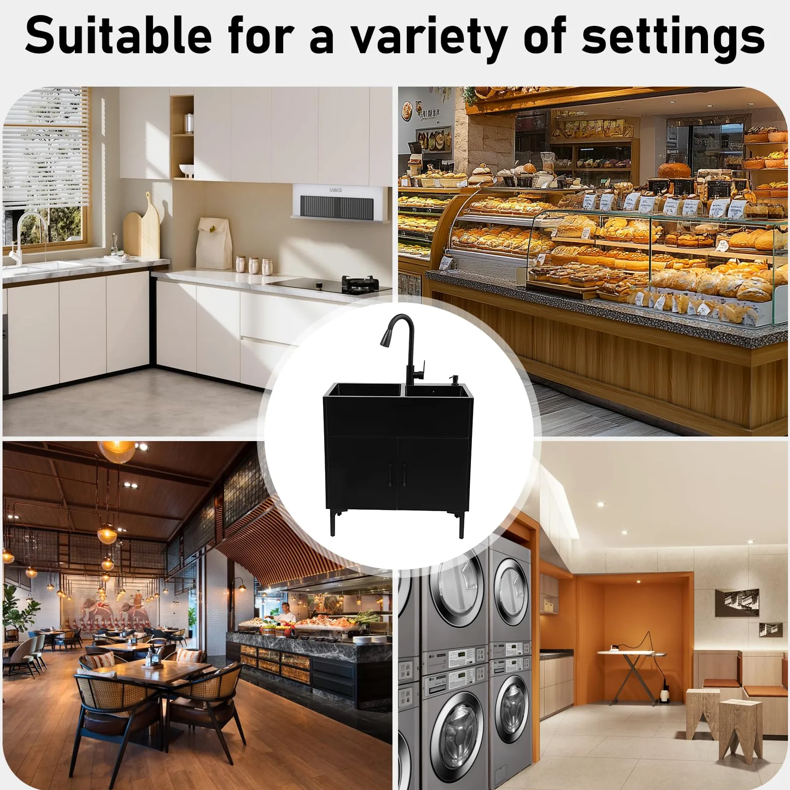 Lavello da cucina indipendente con mobile sottostante e rubinetto estraibile, lavandino in acciaio inox con cestello sgocciolante, 75x41x78cm. Lavello con mobile sottostante, lavabo per ristoranti