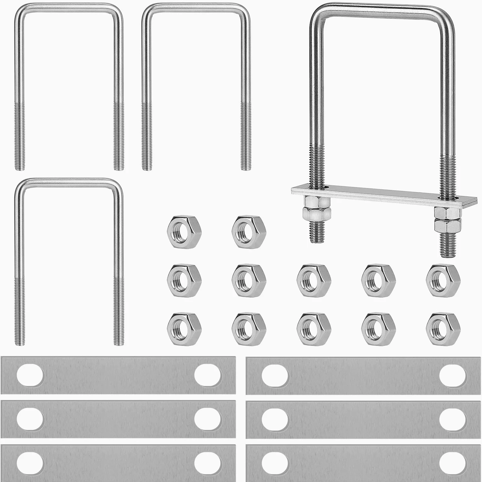 EFUTURETIME 4 x Bullone a U M10 Quadrato 80 * 150mm, Cavallotto di Fissaggio a U Acciaio Inox con 16 Dado e 8 Lamiera per Tubi, Industriali, Vita Quotidiana