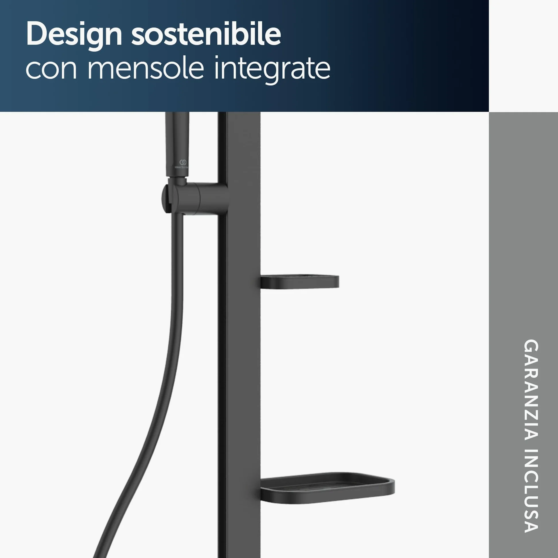 Ideal Standard Ceraflow Alu+ Colonna doccia, Realizzato con l'100% di alluminio riciclato, doccia a risparmio idrico con getti variabili e protezione antiscottatura – Nero Opaco (356x501x1113 mm)
