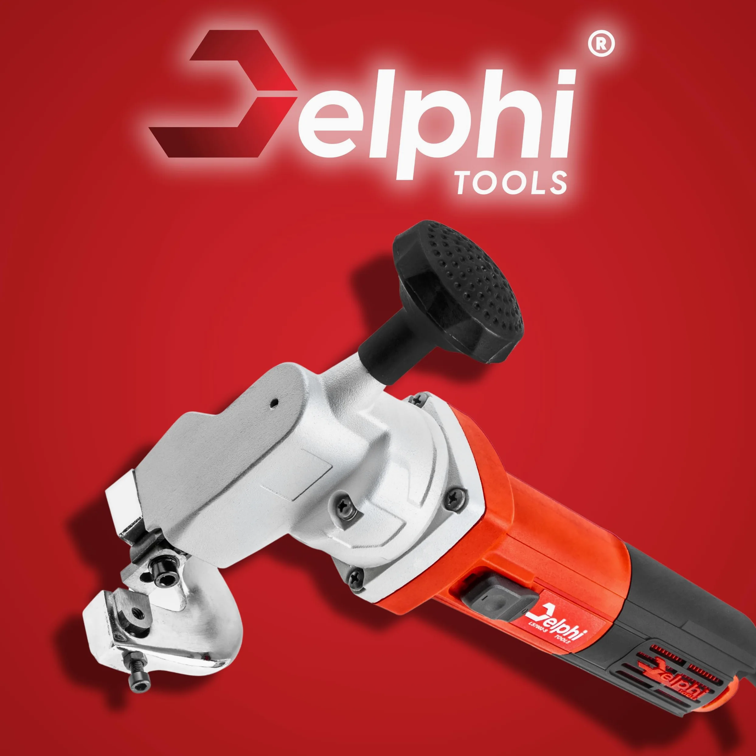 DELPHI Forbici elettriche per lamiera, 850 W, 220 V, qualità industriale, in acciaio inox, taglierina per metallo, taglio fino a 2,5 mm, piastra in acciaio da costruzione 2200 rpm