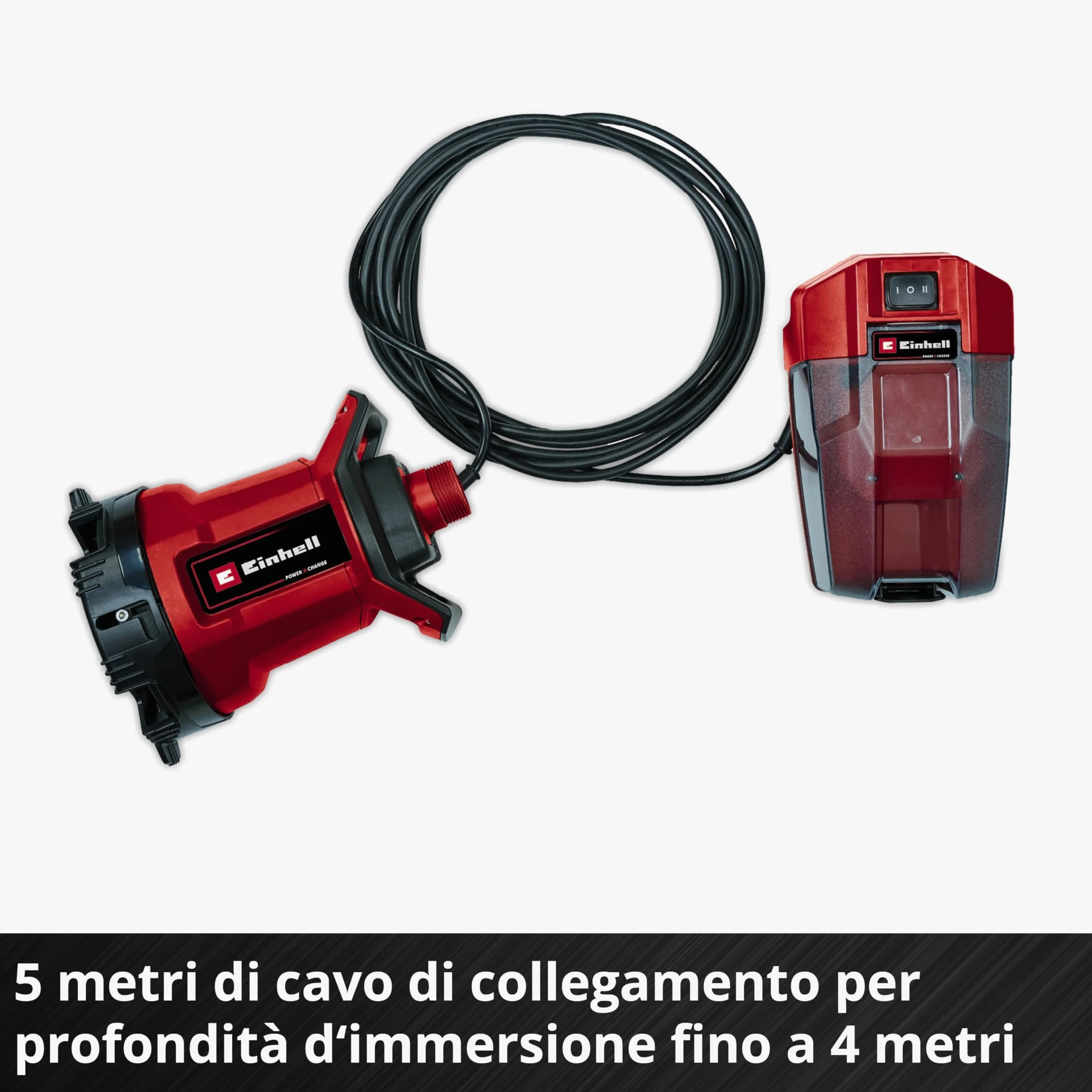 Einhell Pompa per acque cariche senza fili GE-DP 18/25 LL Li-Solo Power X-Change (18 V, portata 7000 l/h, aspirazione piatta, altezza di pompaggio 5 m, modalità ECO e BOOST, venduta senza batteria)
