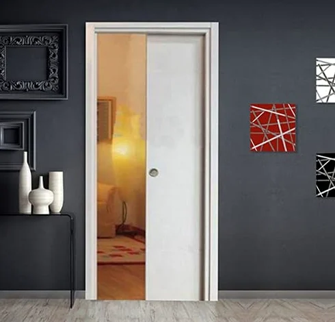 Porta scorrevole a scomparsa COMPLETA di controtelaio scrigno laminato Bianco Matrix Finitura Cromata 80x210