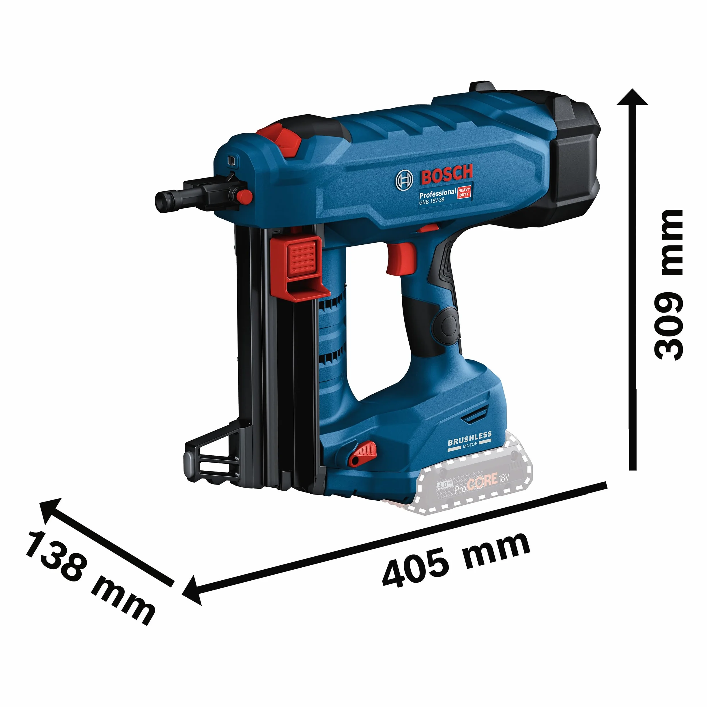 Bosch Professional 18V System Chiodatrice per calcestr. a batt. BITURBO GNB 18V-38 (Ø chiodi 2,7–3,0mm, lung. max. chiodi 38mm, 1 perno di estraz., 1 gancio di fissaggio, senza batt./caricabatteria)
